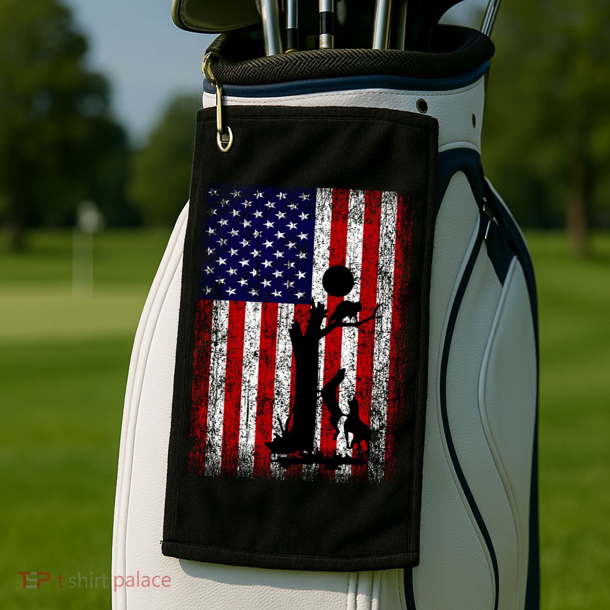 Patriotic Coon Hunting Dogs American Flag Gift Golf Towel