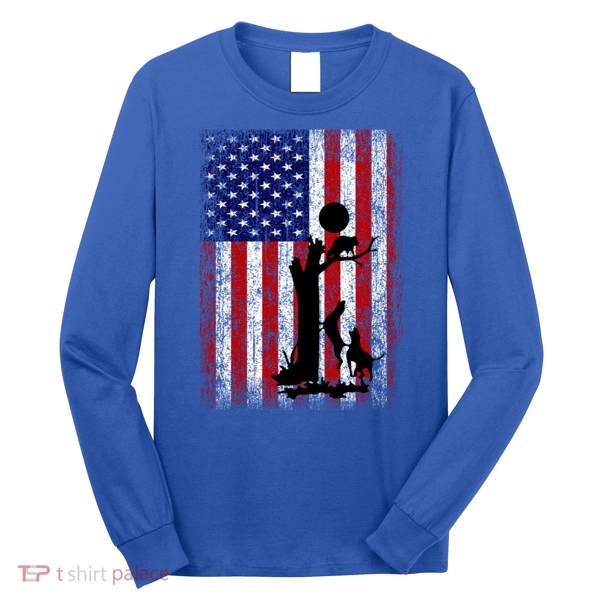 Patriotic Coon Hunting Dogs American Flag Gift Long Sleeve Shirt