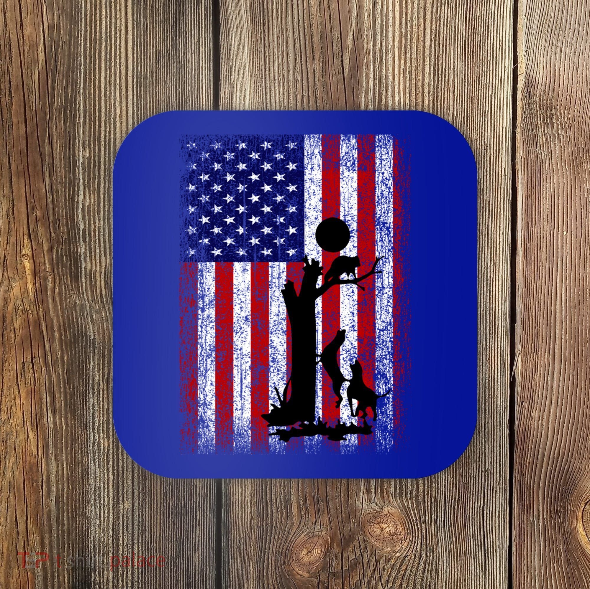 Patriotic Coon Hunting Dogs American Flag Gift Coaster