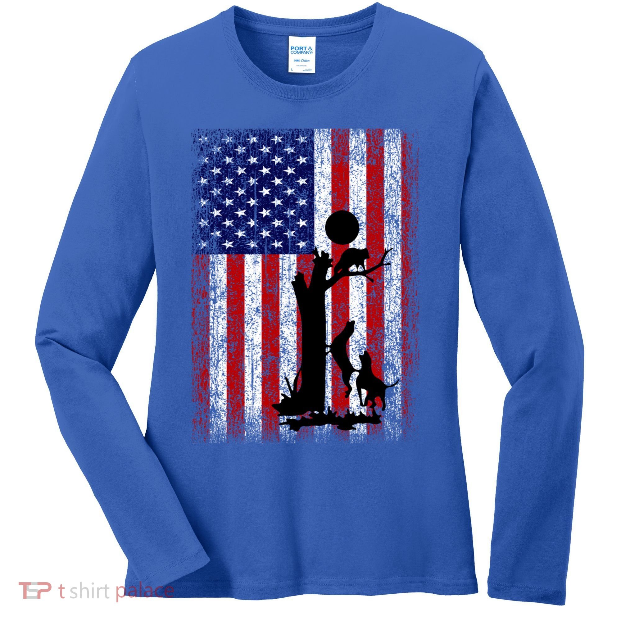 Patriotic Coon Hunting Dogs American Flag Gift Women's Long Sleeve Shirt