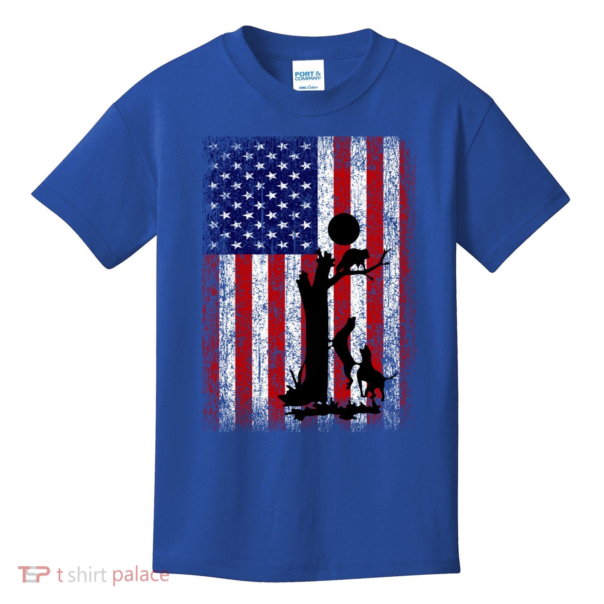 Patriotic Coon Hunting Dogs American Flag Gift Kids T-Shirt