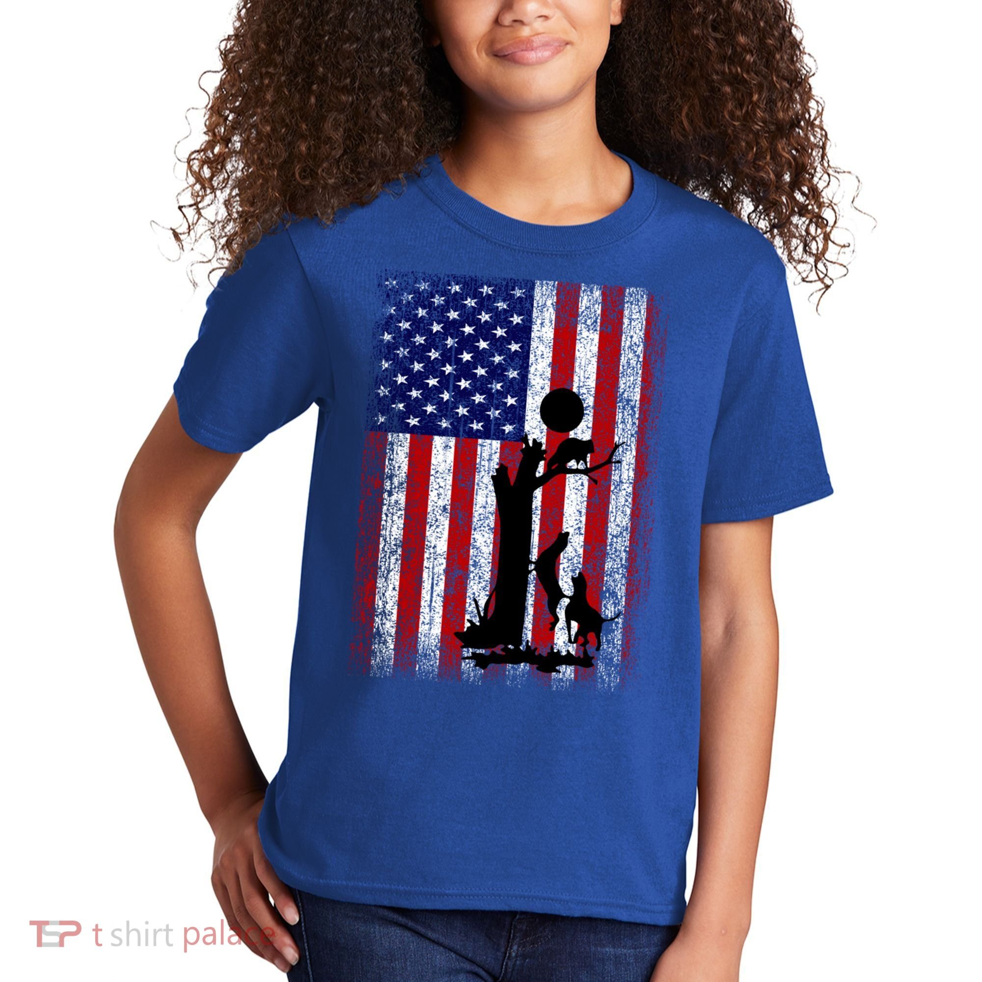 Patriotic Coon Hunting Dogs American Flag Gift Kids T-Shirt