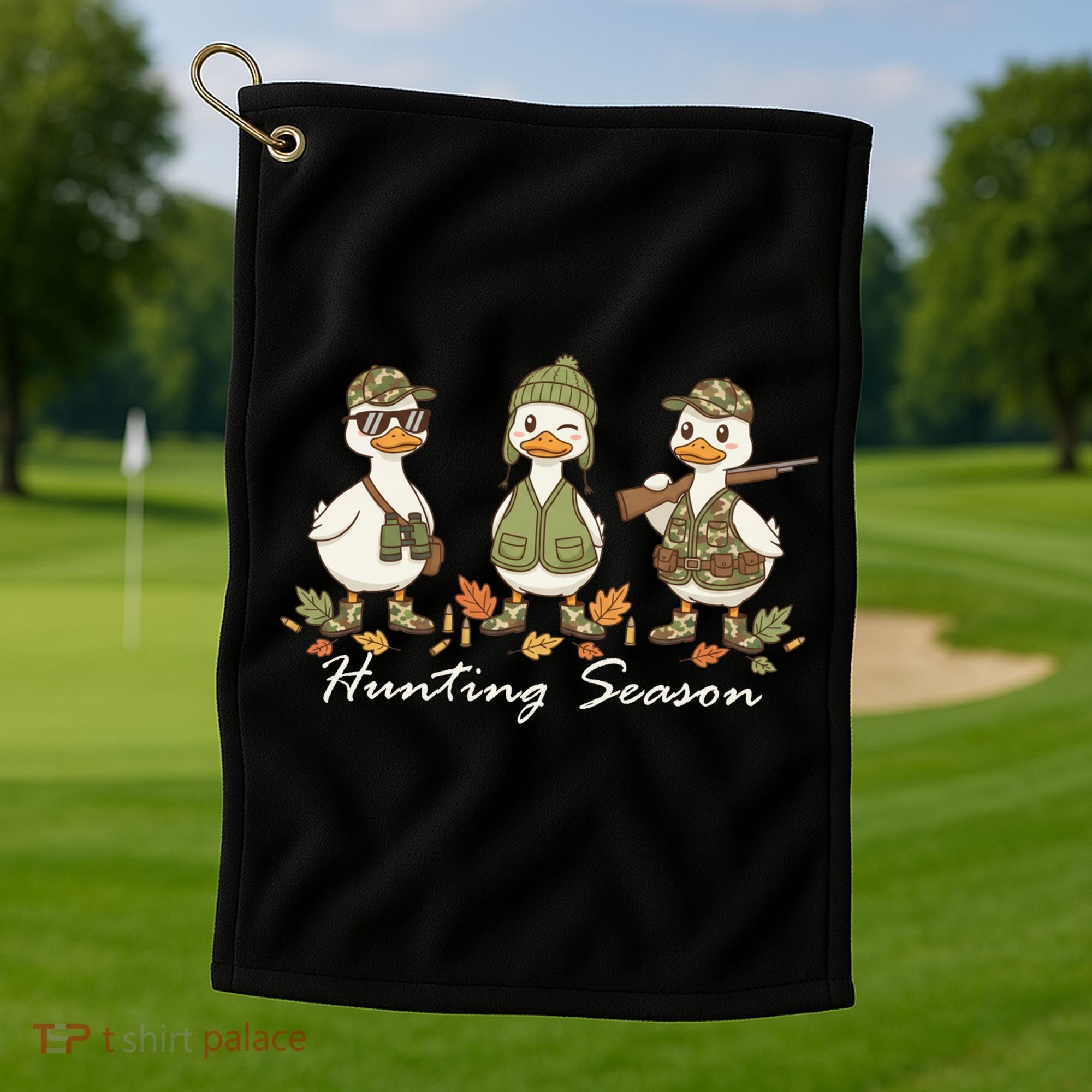 Preppy Camo Hunting Season Funny Duck Golf Towel
