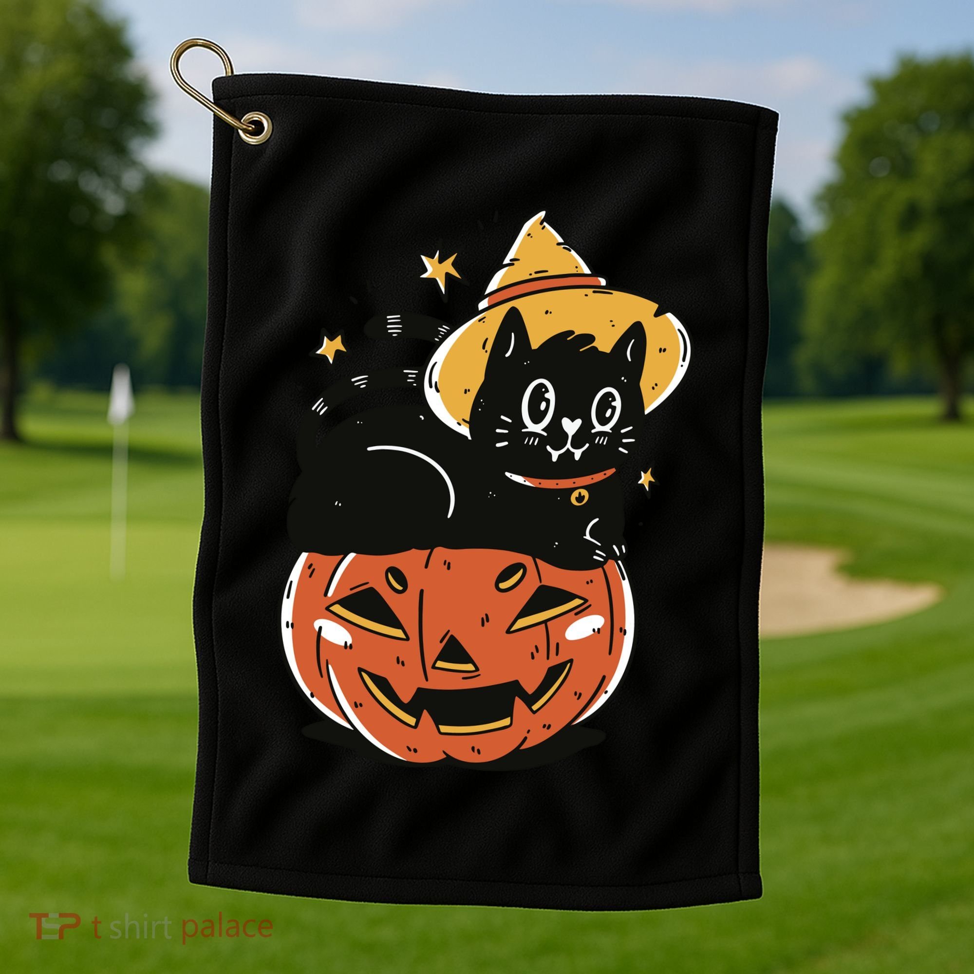 Pumpkin Cat Halloween Cute Festive Golf Towel