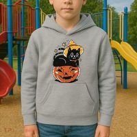 Pumpkin Cat Halloween Cute Festive Kids Hoodie thumb 2