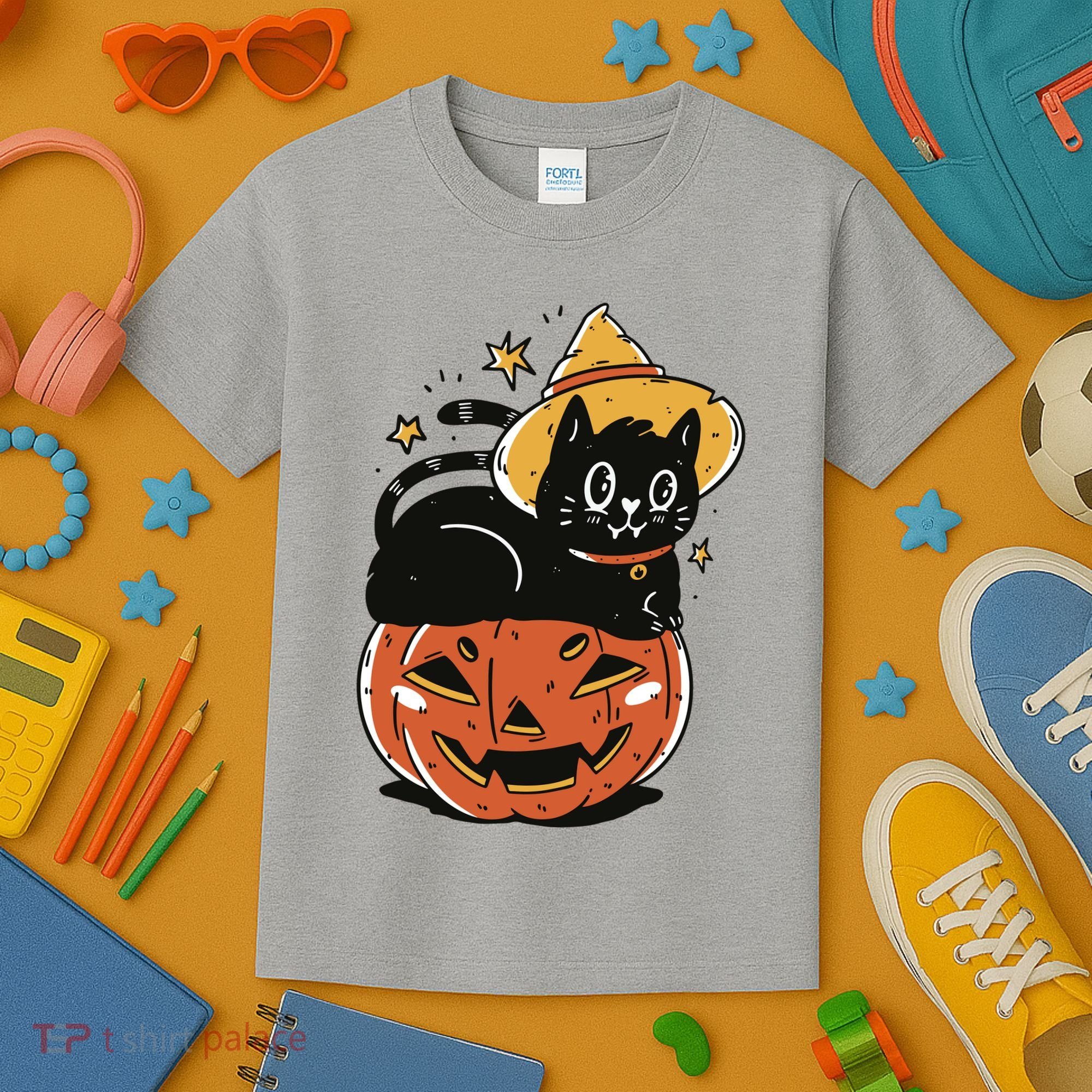 Pumpkin Cat Halloween Cute Festive Kids T-Shirt