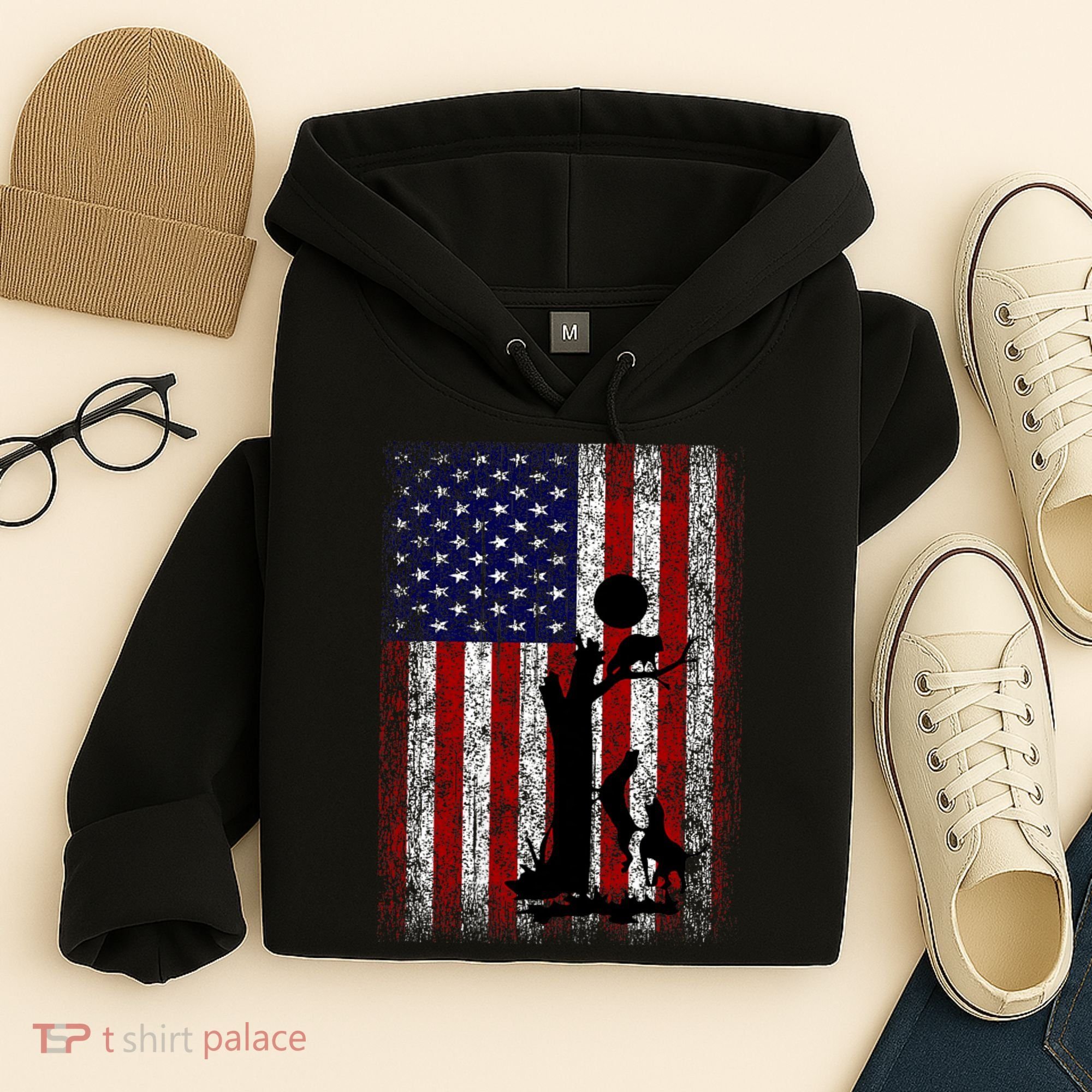 Patriotic Coon Hunting Dogs American Flag Hoodie