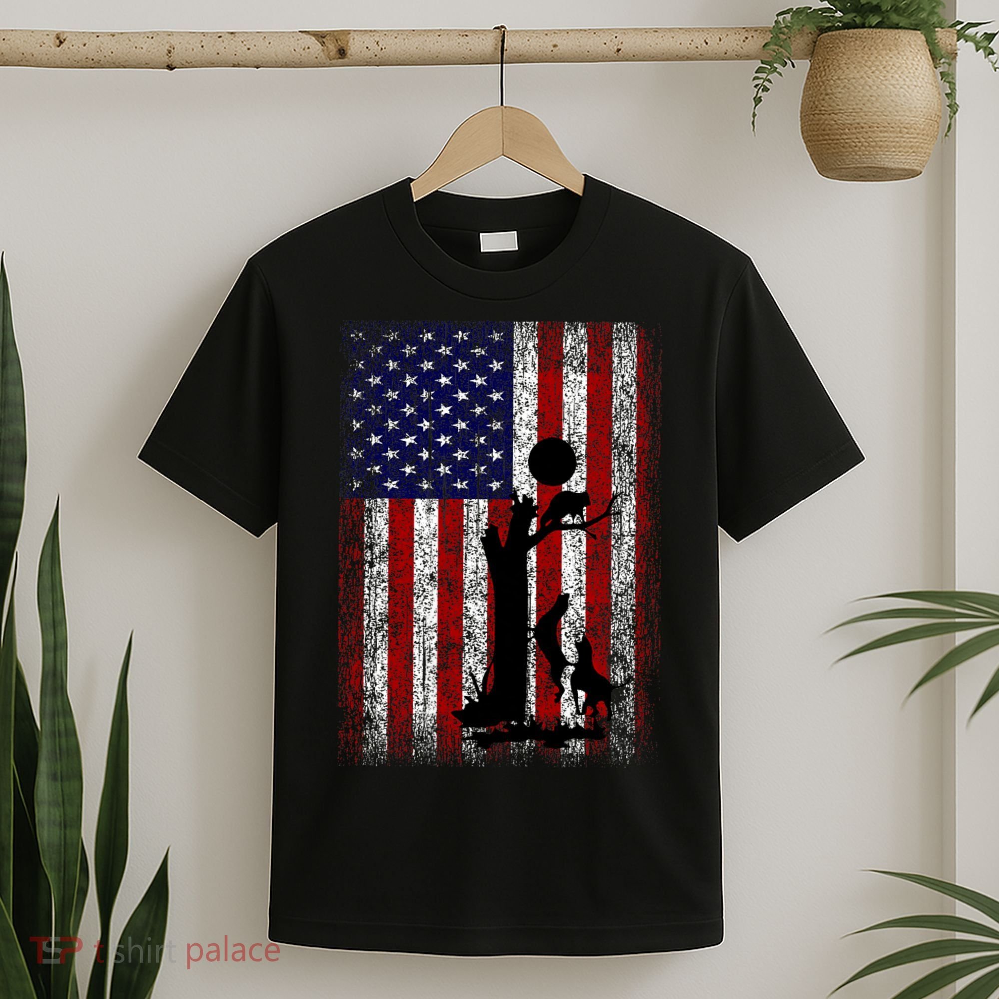 Patriotic Coon Hunting Dogs American Flag T-Shirt