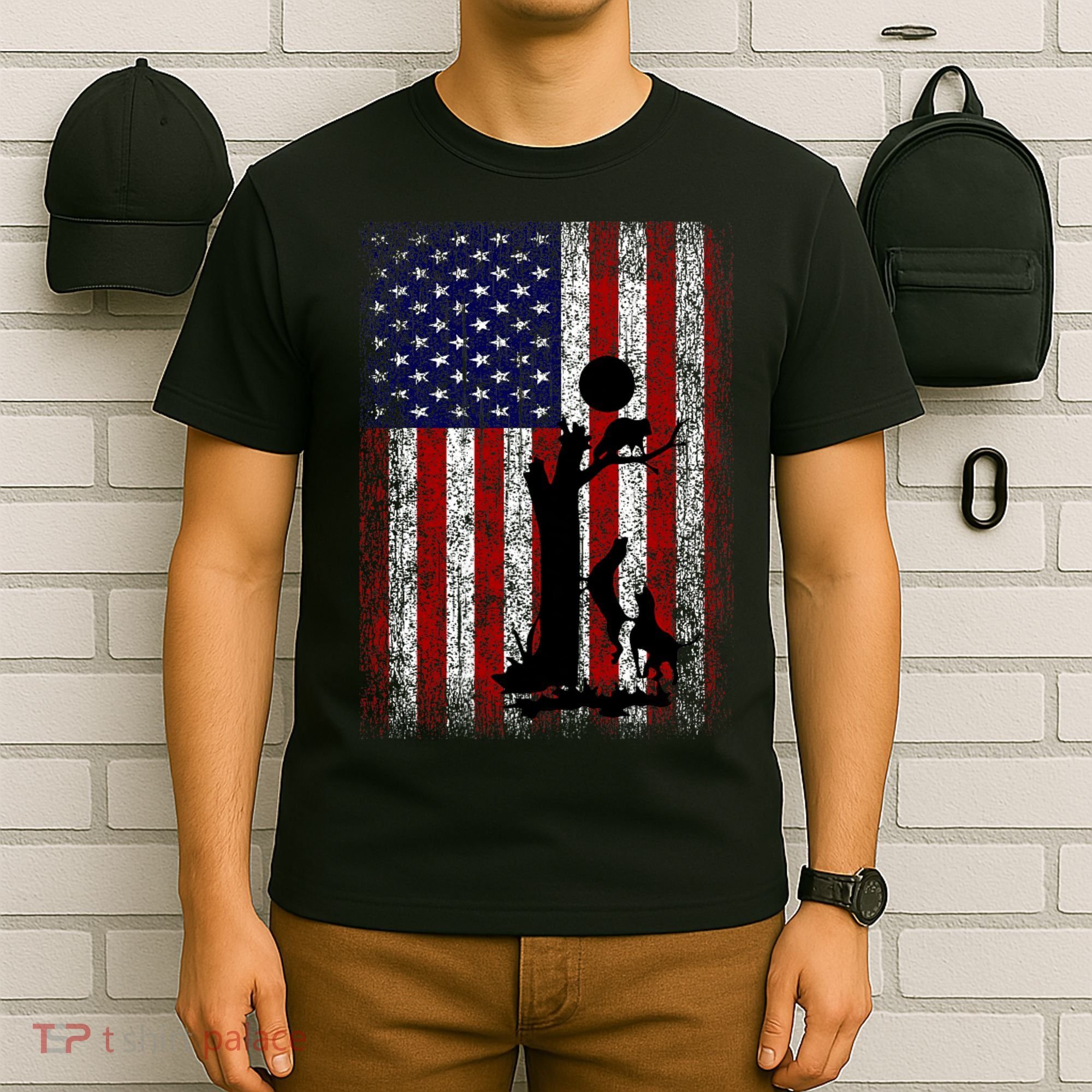 Patriotic Coon Hunting Dogs American Flag T-Shirt