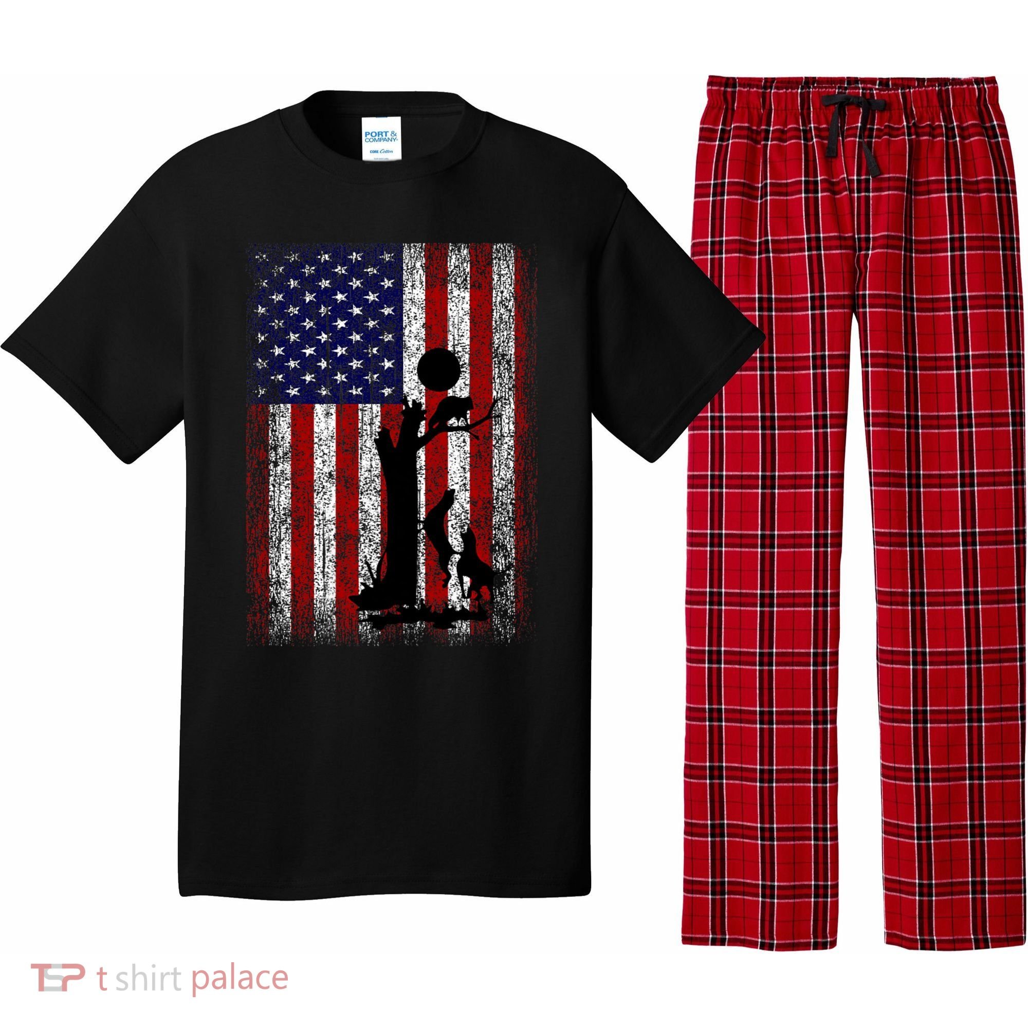 Patriotic Coon Hunting Dogs American Flag Pajama Set