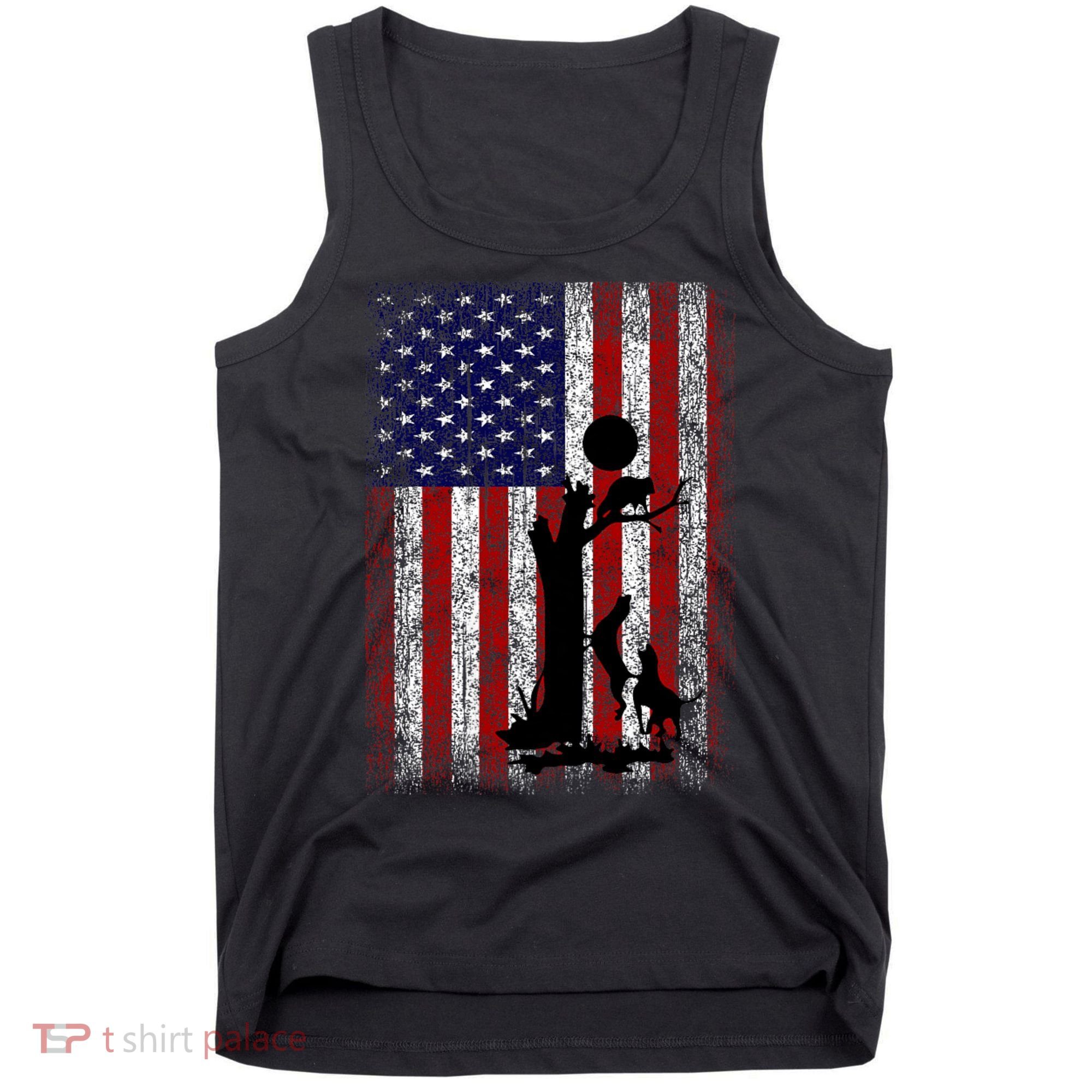 Patriotic Coon Hunting Dogs American Flag Tank Top