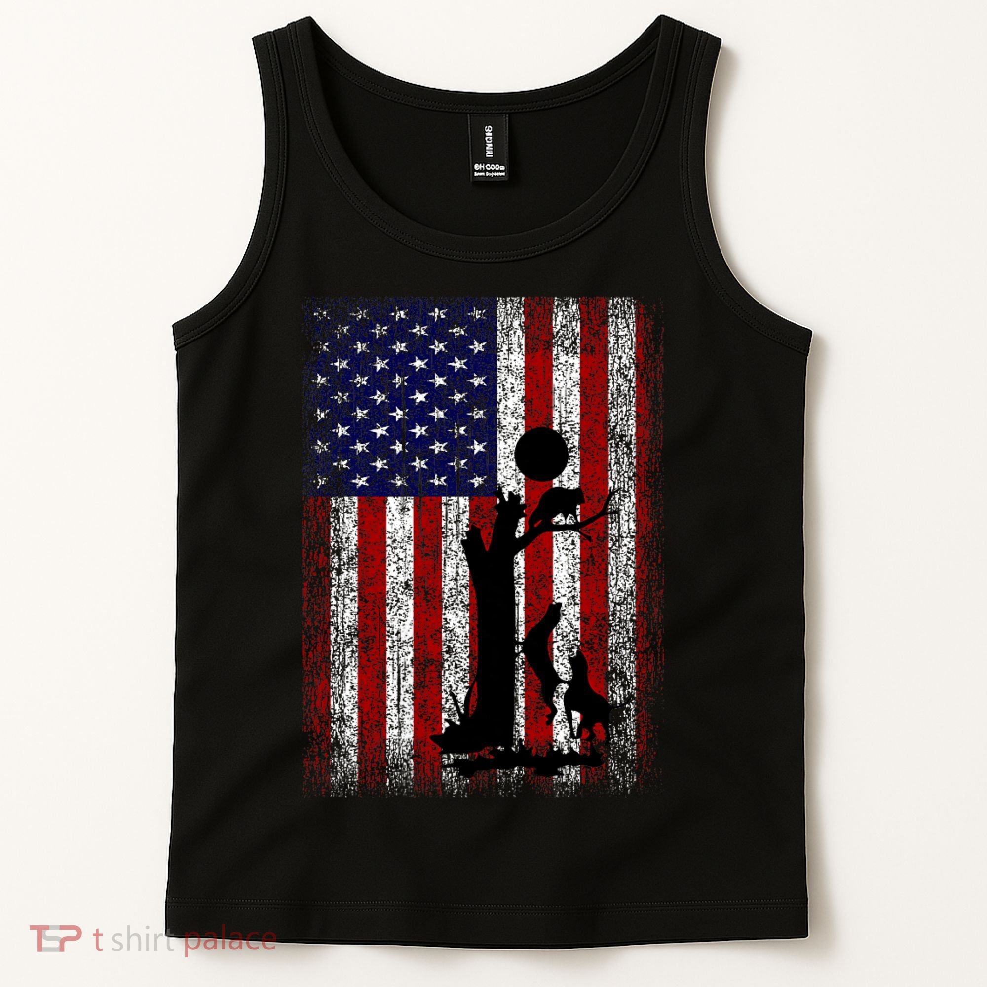 Patriotic Coon Hunting Dogs American Flag Tank Top