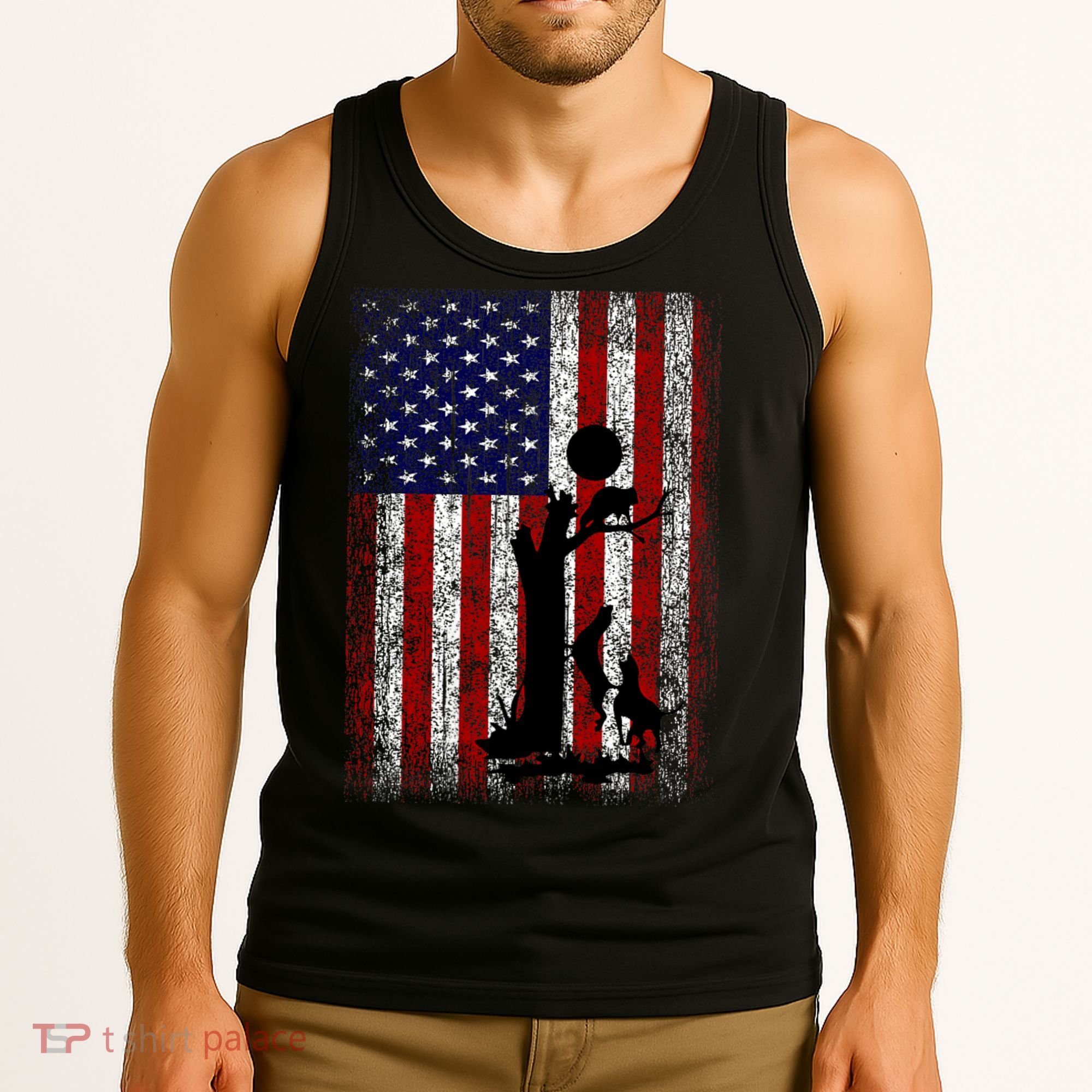 Patriotic Coon Hunting Dogs American Flag Tank Top