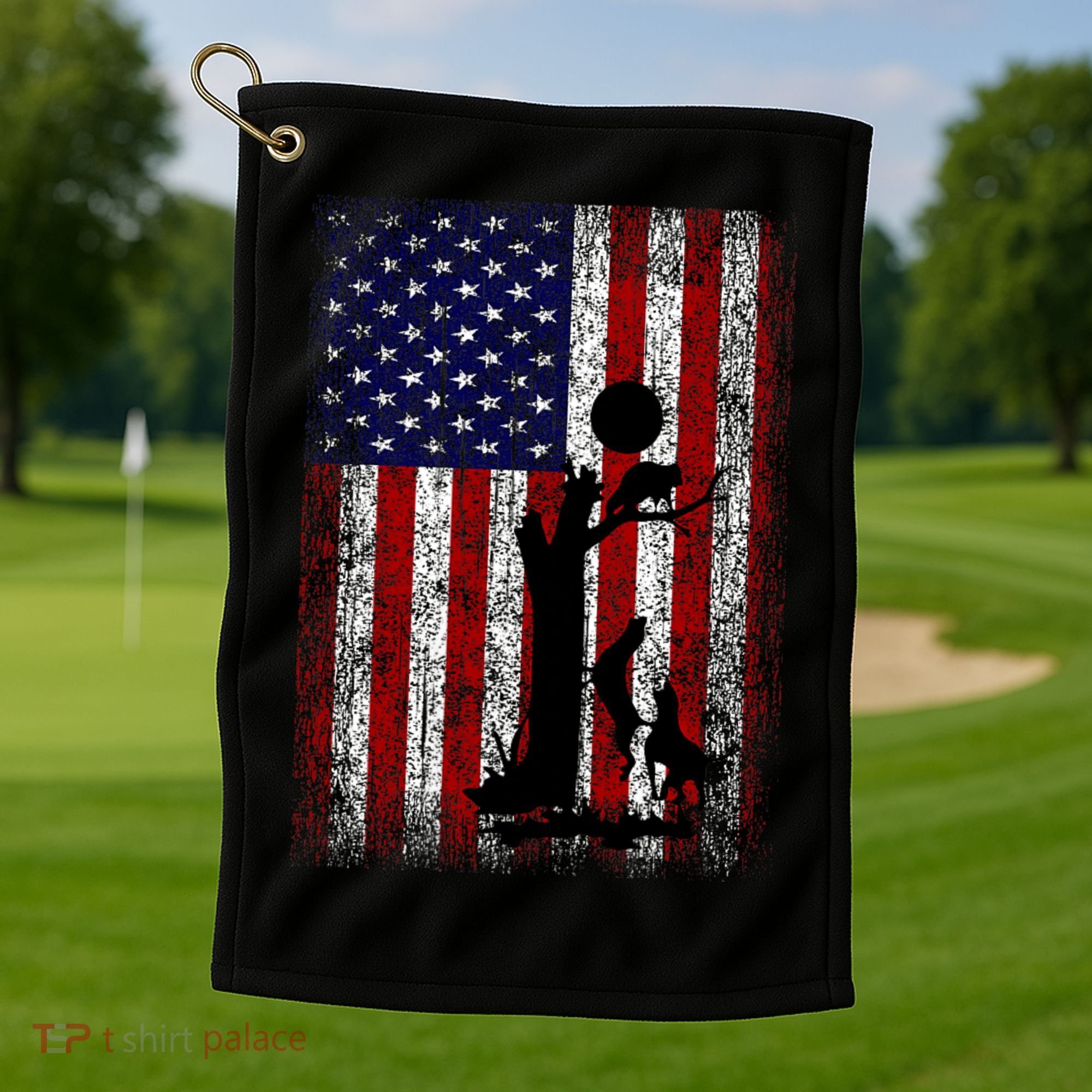Patriotic Coon Hunting Dogs American Flag Golf Towel