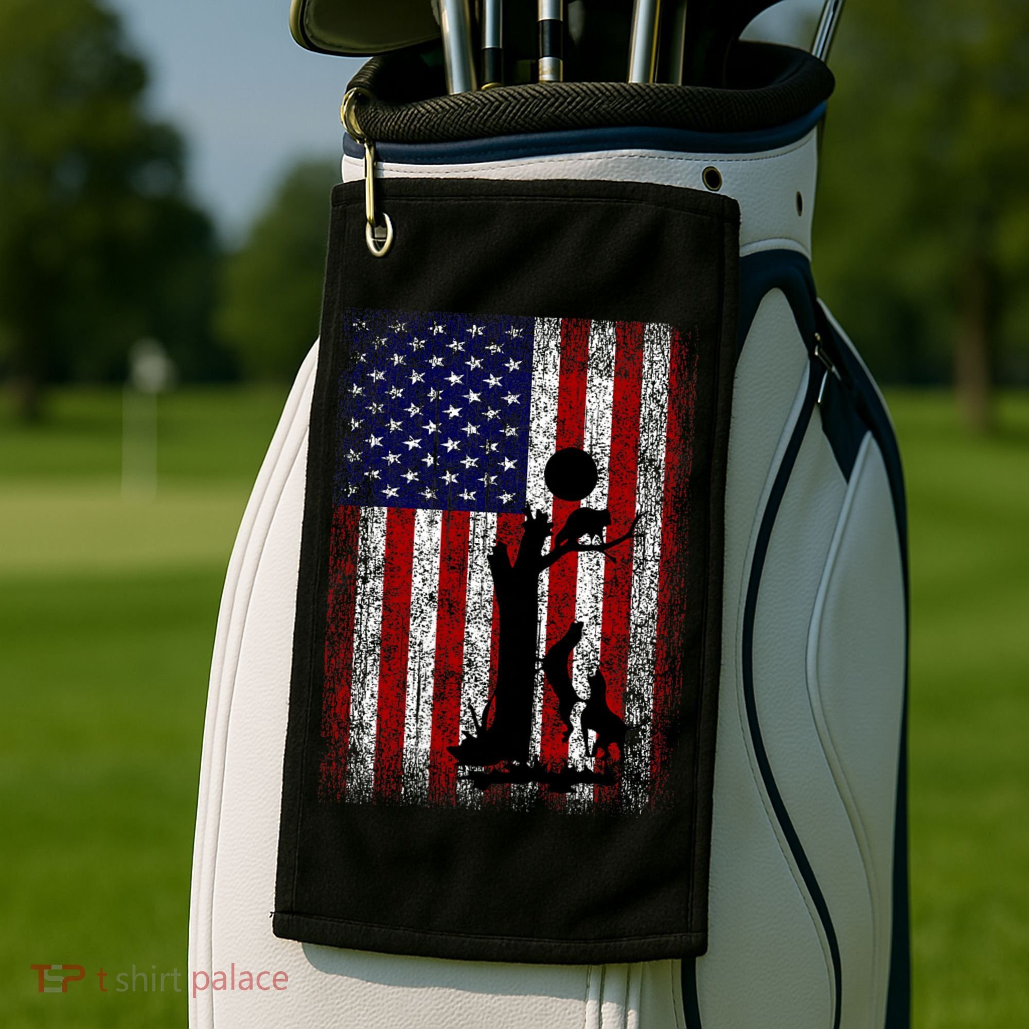 Patriotic Coon Hunting Dogs American Flag Golf Towel