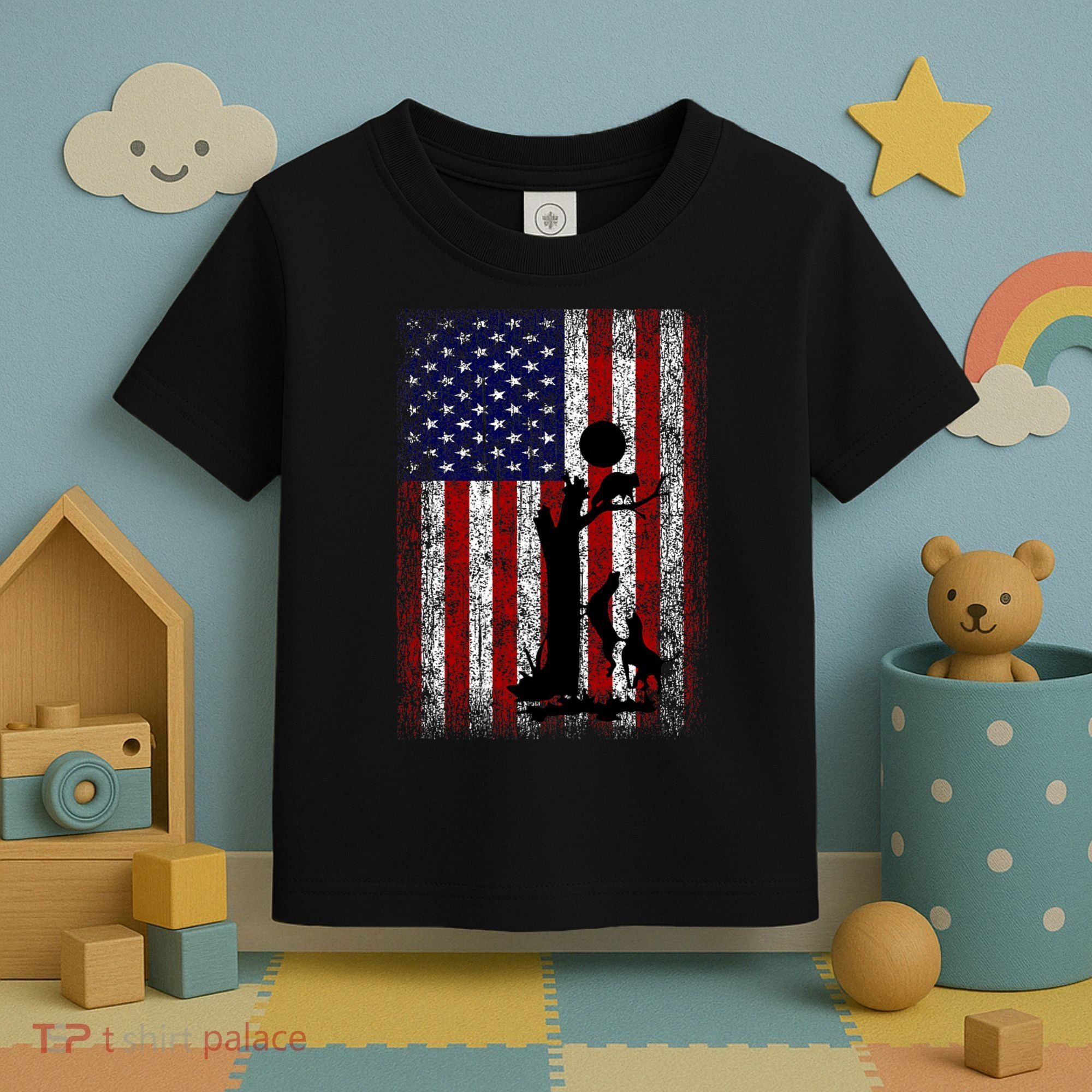 Patriotic Coon Hunting Dogs American Flag Toddler T-Shirt