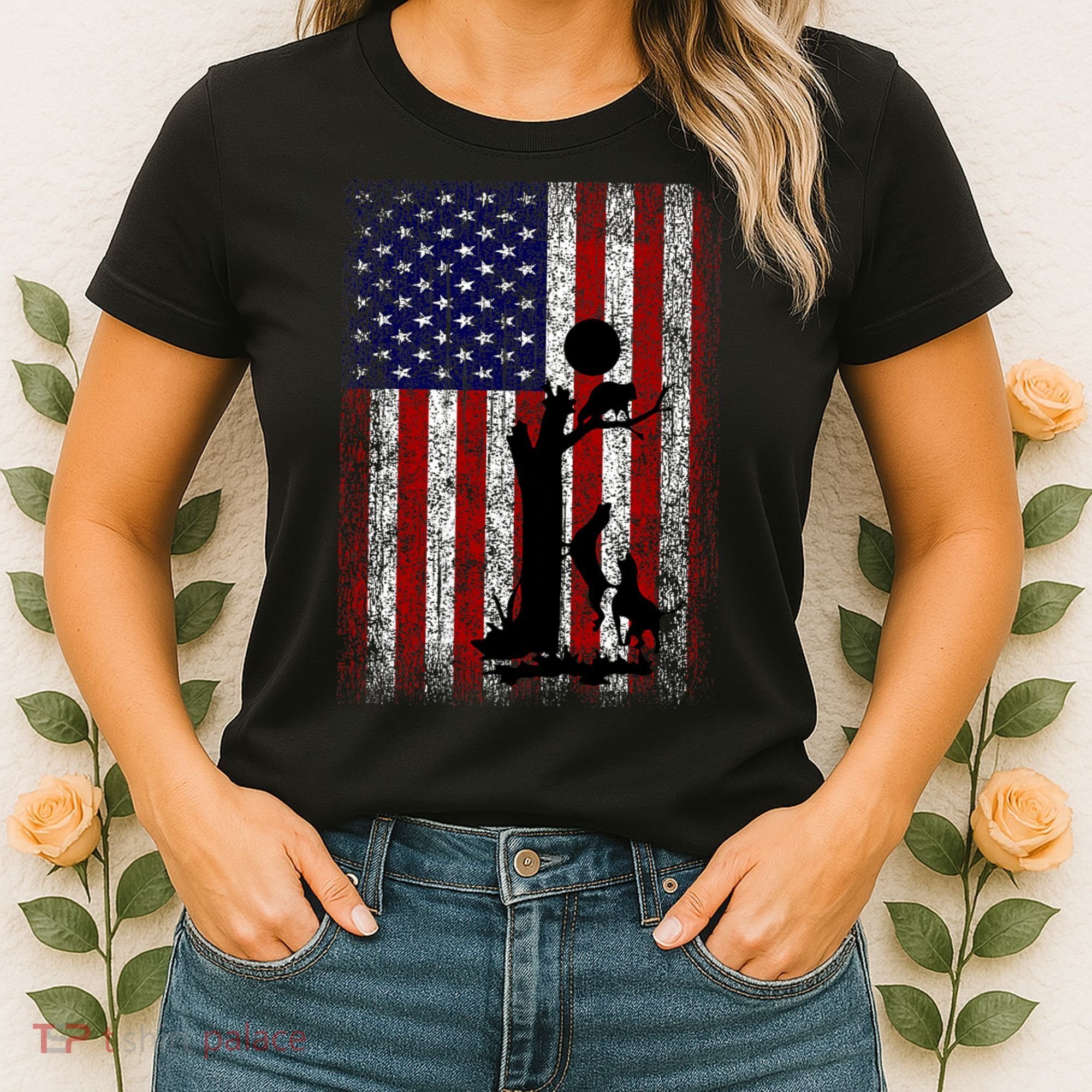 Patriotic Coon Hunting Dogs American Flag Women's T-Shirt