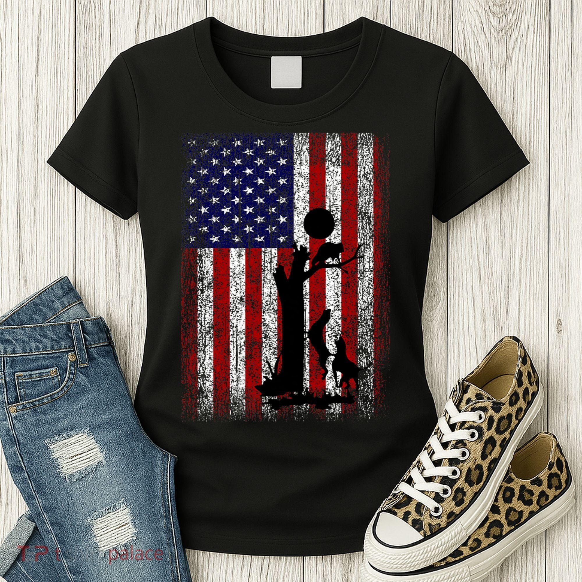 Patriotic Coon Hunting Dogs American Flag Women's T-Shirt
