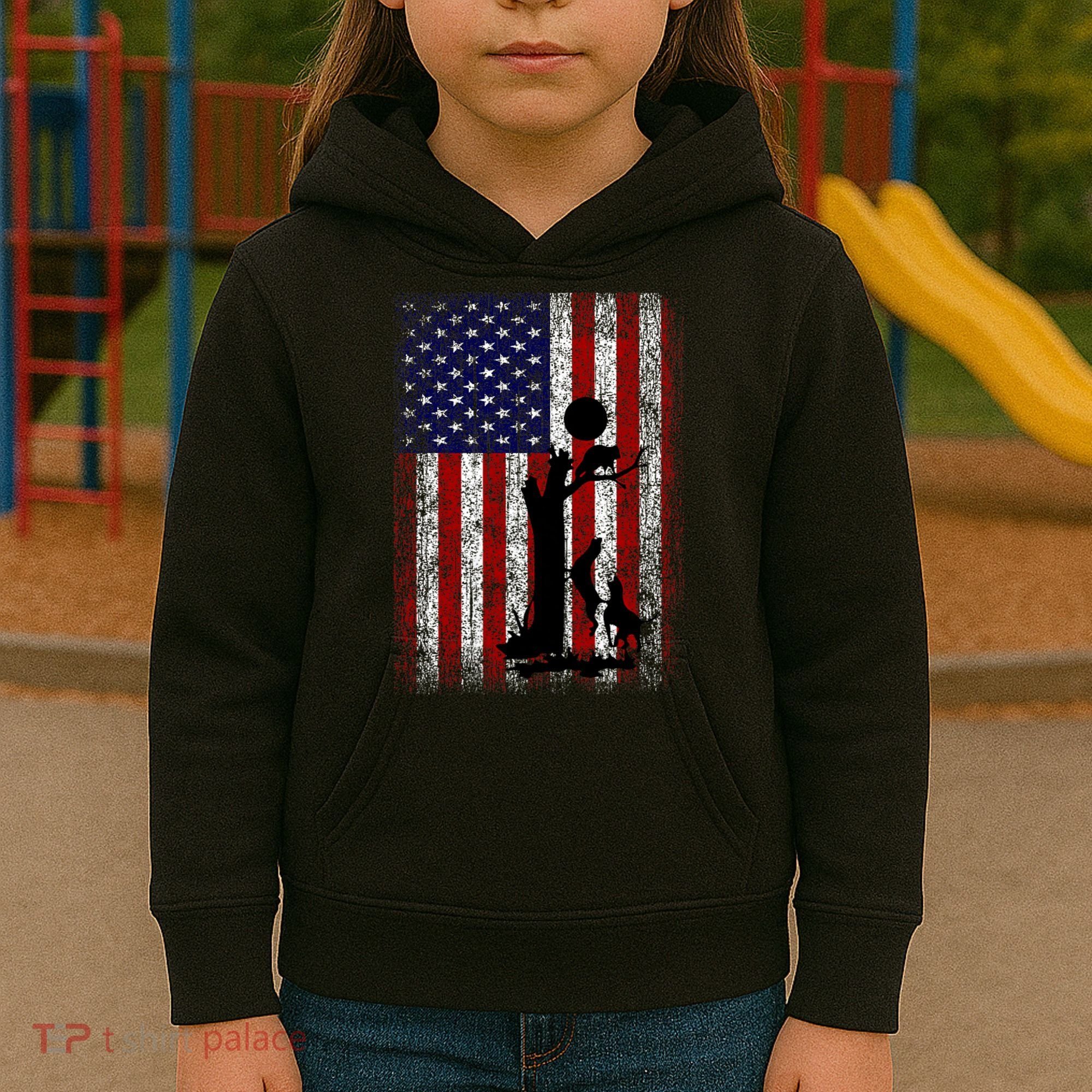 Patriotic Coon Hunting Dogs American Flag Kids Hoodie