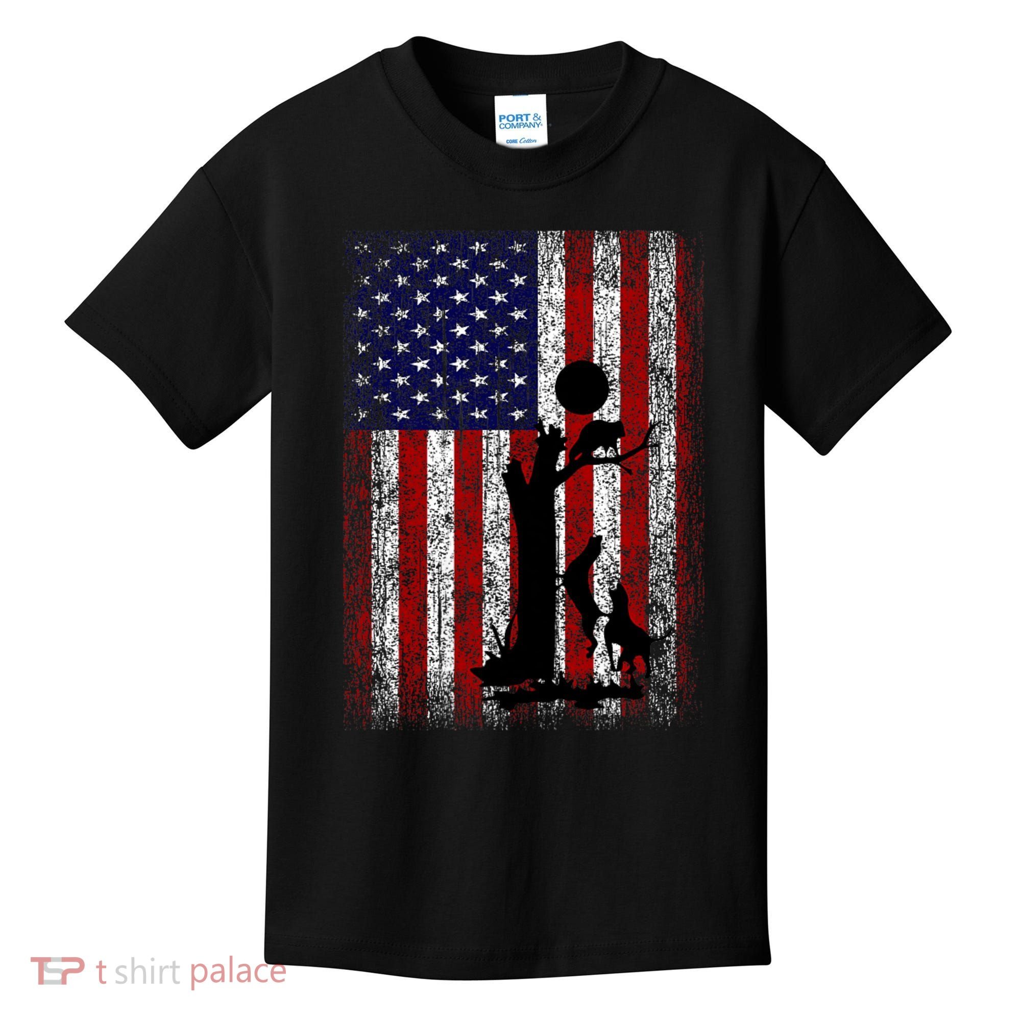 Patriotic Coon Hunting Dogs American Flag Kids T-Shirt