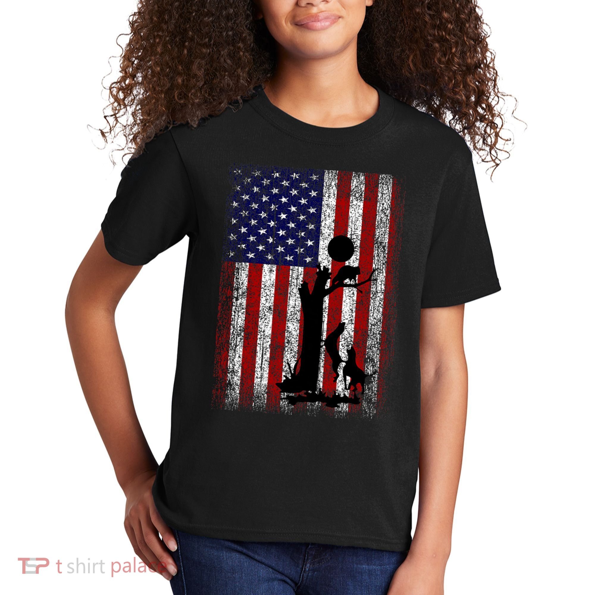 Patriotic Coon Hunting Dogs American Flag Kids T-Shirt