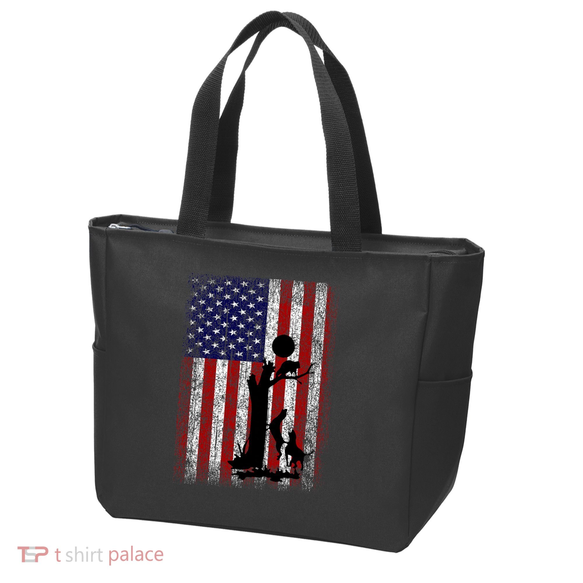 Patriotic Coon Hunting Dogs American Flag Tote Bag