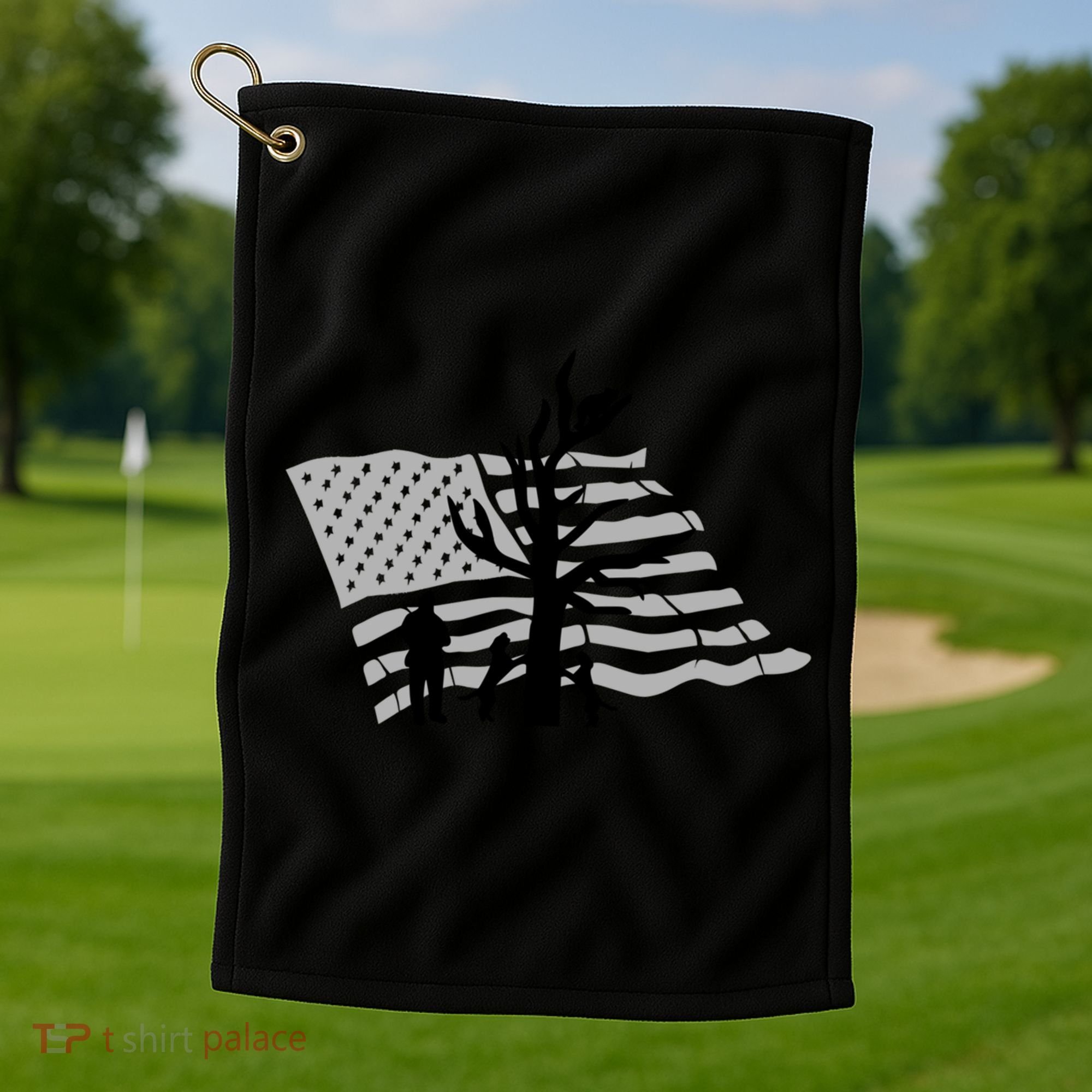 Patriotic Coon Hunting Dogs American Flag Gift Golf Towel