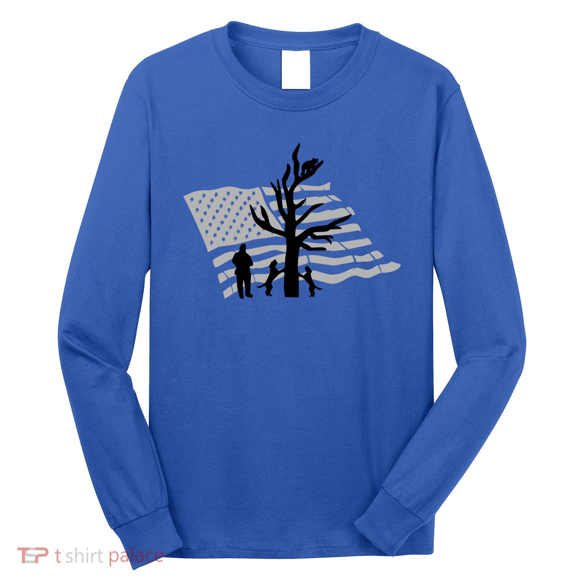 Patriotic Coon Hunting Dogs American Flag Gift Long Sleeve Shirt