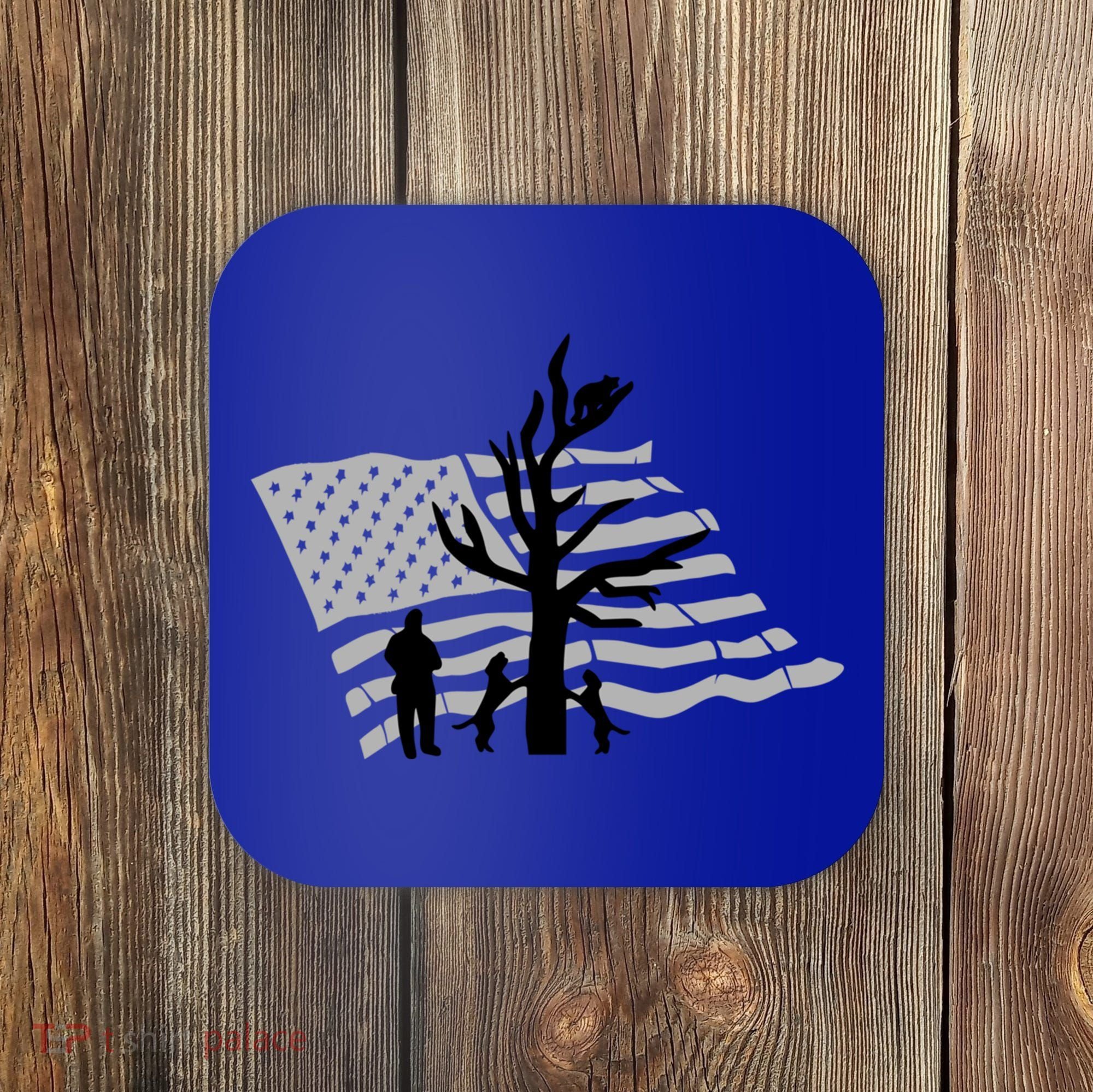 Patriotic Coon Hunting Dogs American Flag Gift Coaster