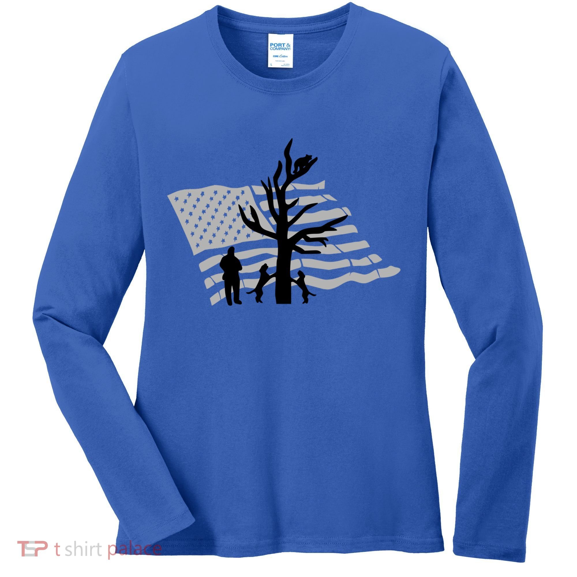 Patriotic Coon Hunting Dogs American Flag Gift Women's Long Sleeve Shirt