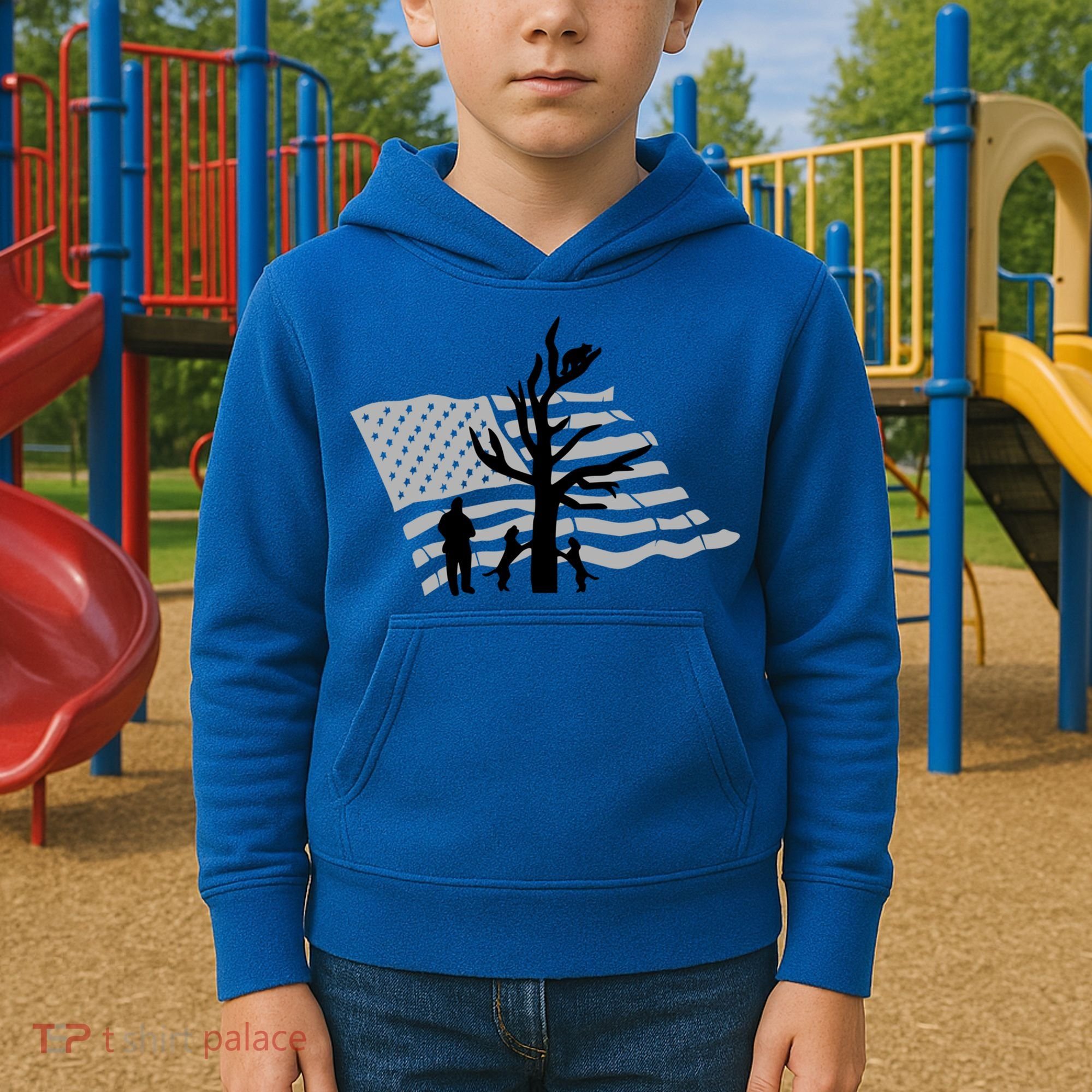 Patriotic Coon Hunting Dogs American Flag Gift Kids Hoodie