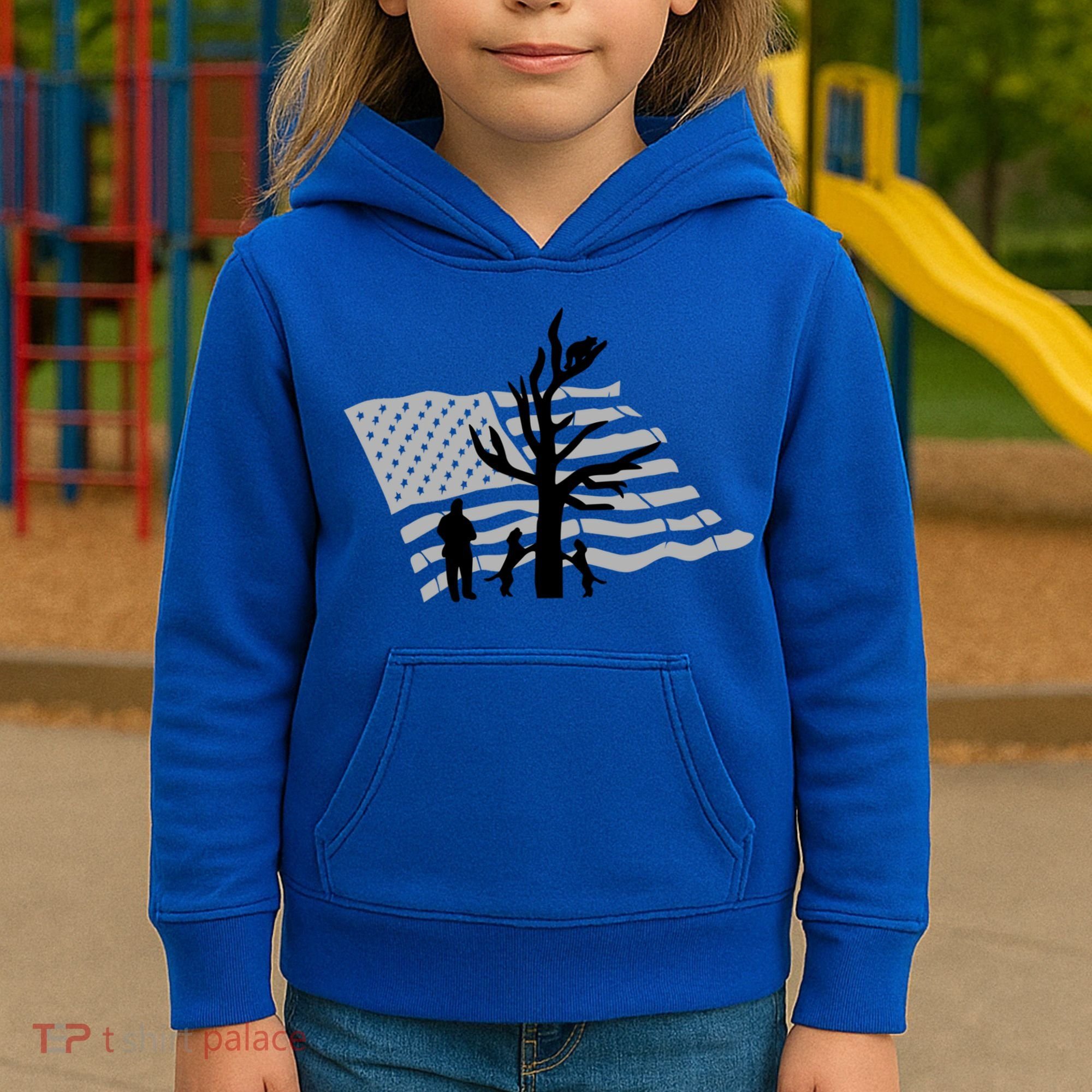 Patriotic Coon Hunting Dogs American Flag Gift Kids Hoodie