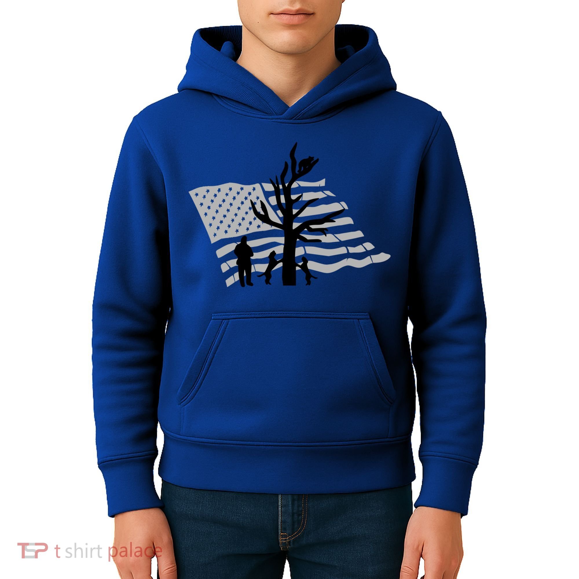 Patriotic Coon Hunting Dogs American Flag Gift Kids Hoodie