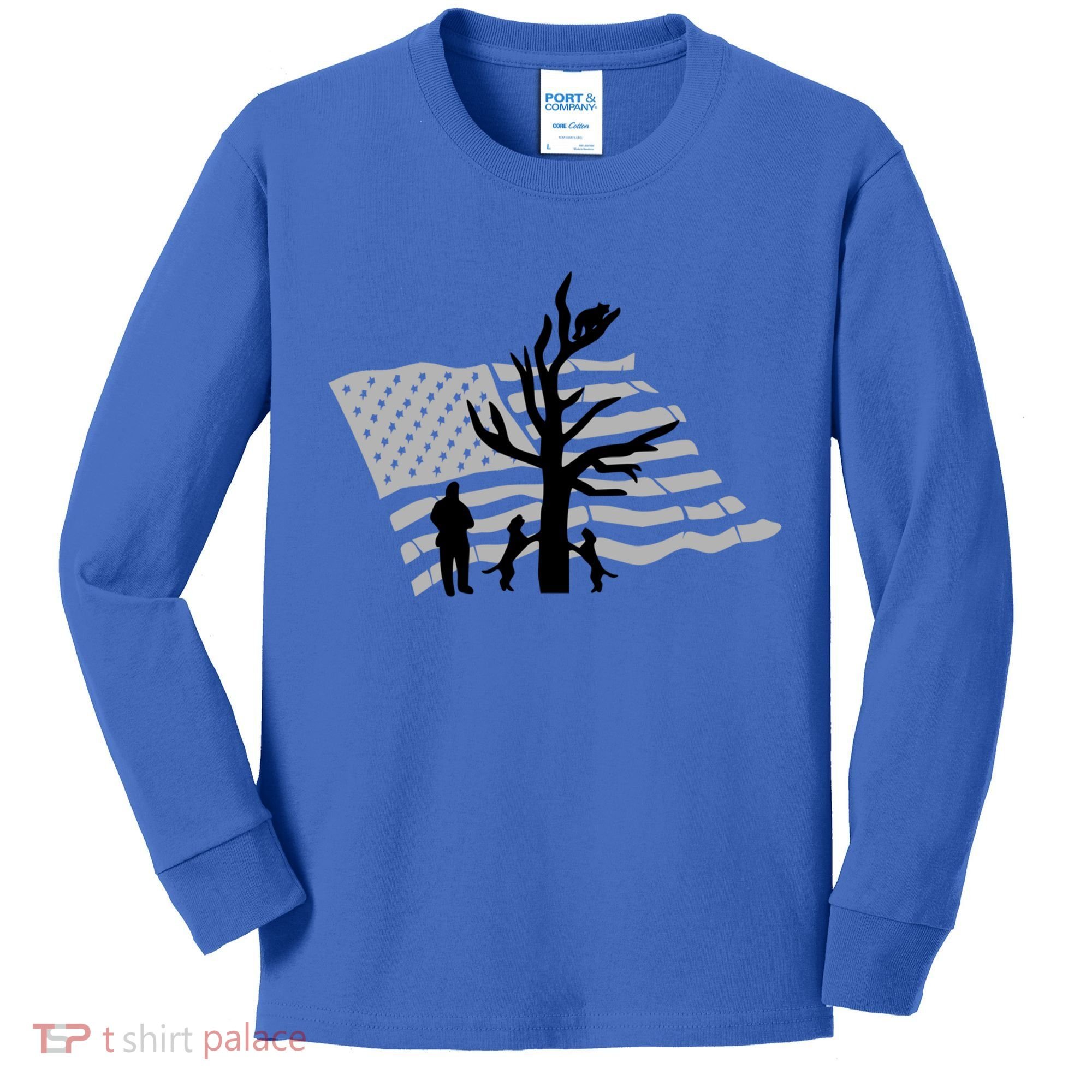 Patriotic Coon Hunting Dogs American Flag Gift Kids Long Sleeve Shirt