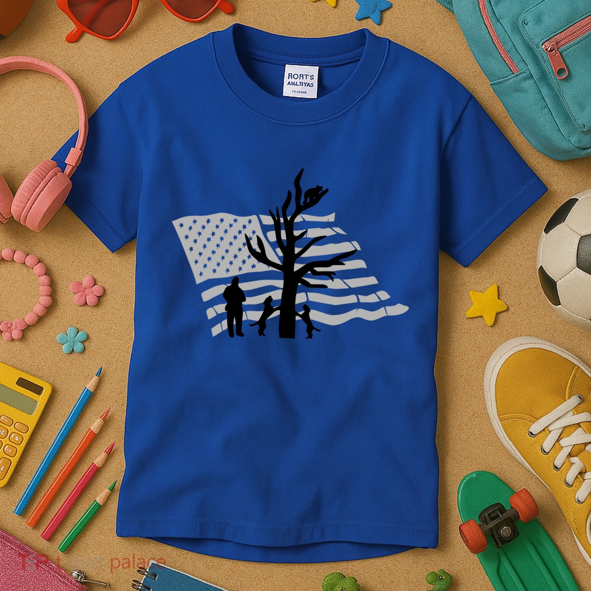 Patriotic Coon Hunting Dogs American Flag Gift Kids T-Shirt