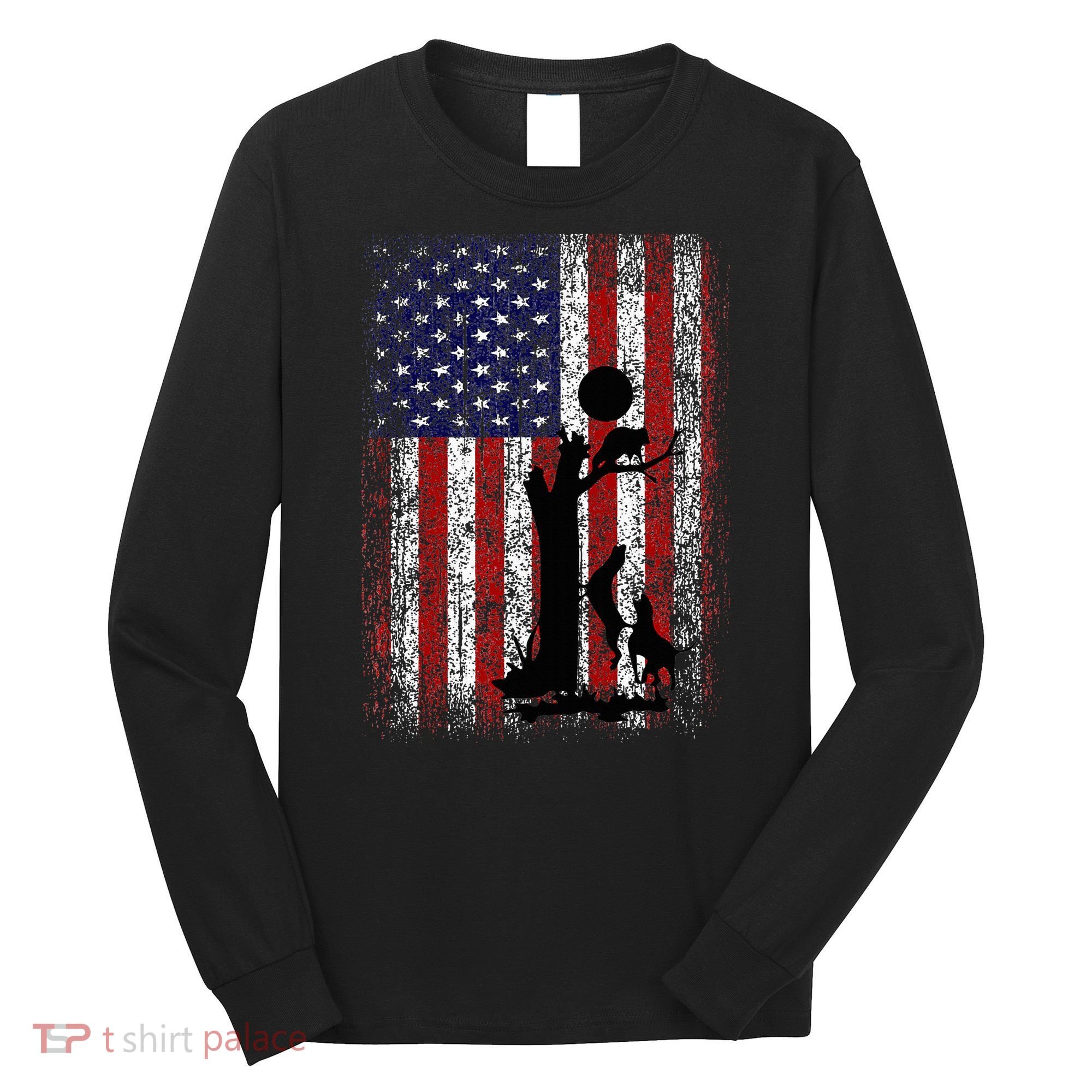 Patriotic Coon Hunting Dogs American Flag Long Sleeve Shirt