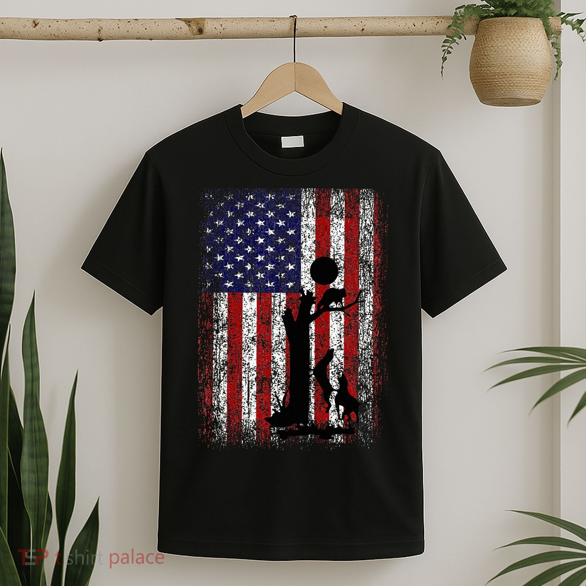 Patriotic Coon Hunting Dogs American Flag T-Shirt