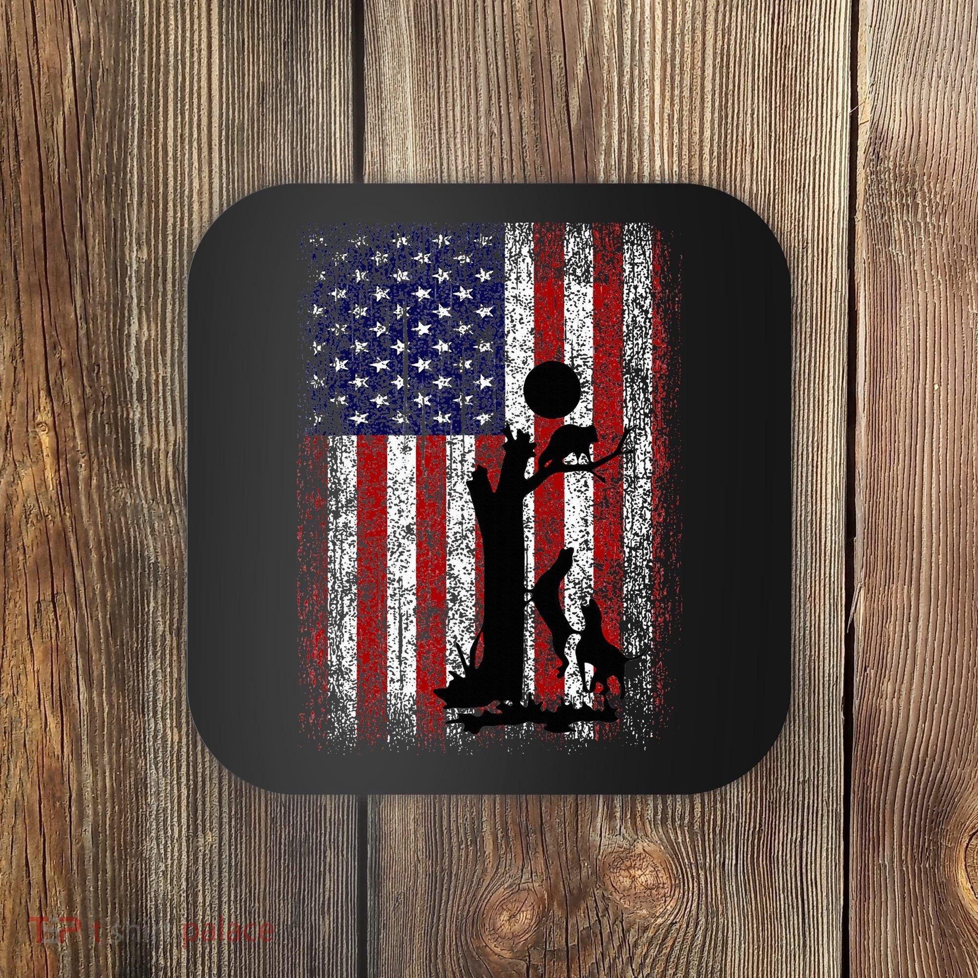 Patriotic Coon Hunting Dogs American Flag Coaster