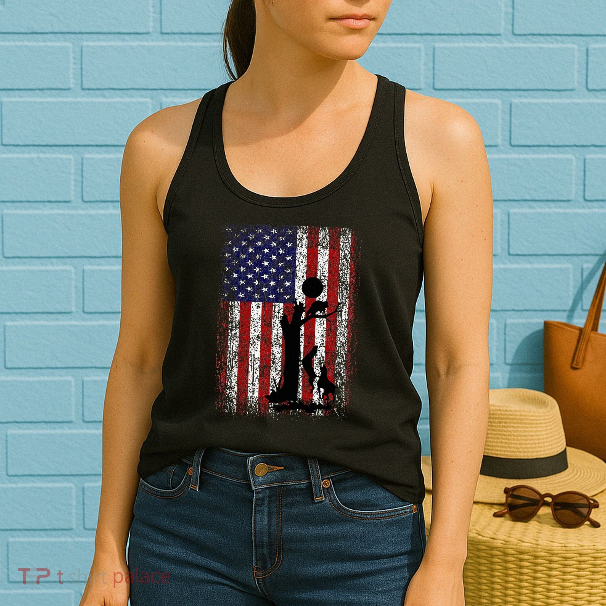 Patriotic Coon Hunting Dogs American Flag Women's Tank Top