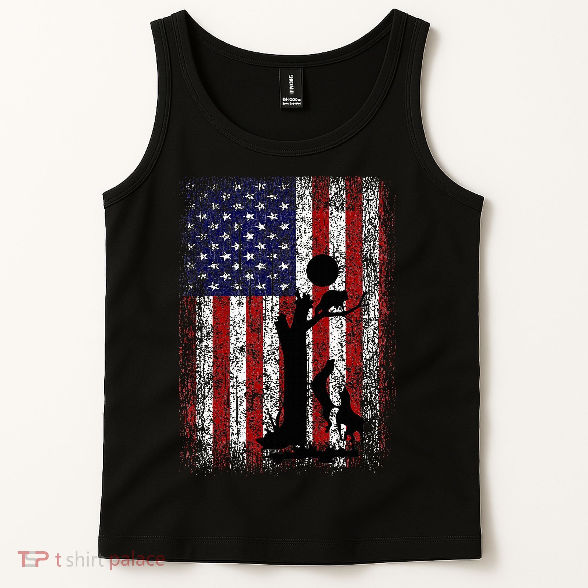 Patriotic Coon Hunting Dogs American Flag Tank Top