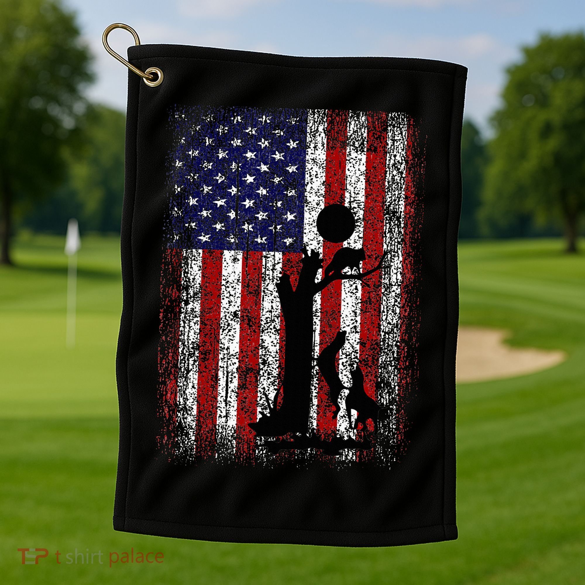 Patriotic Coon Hunting Dogs American Flag Golf Towel