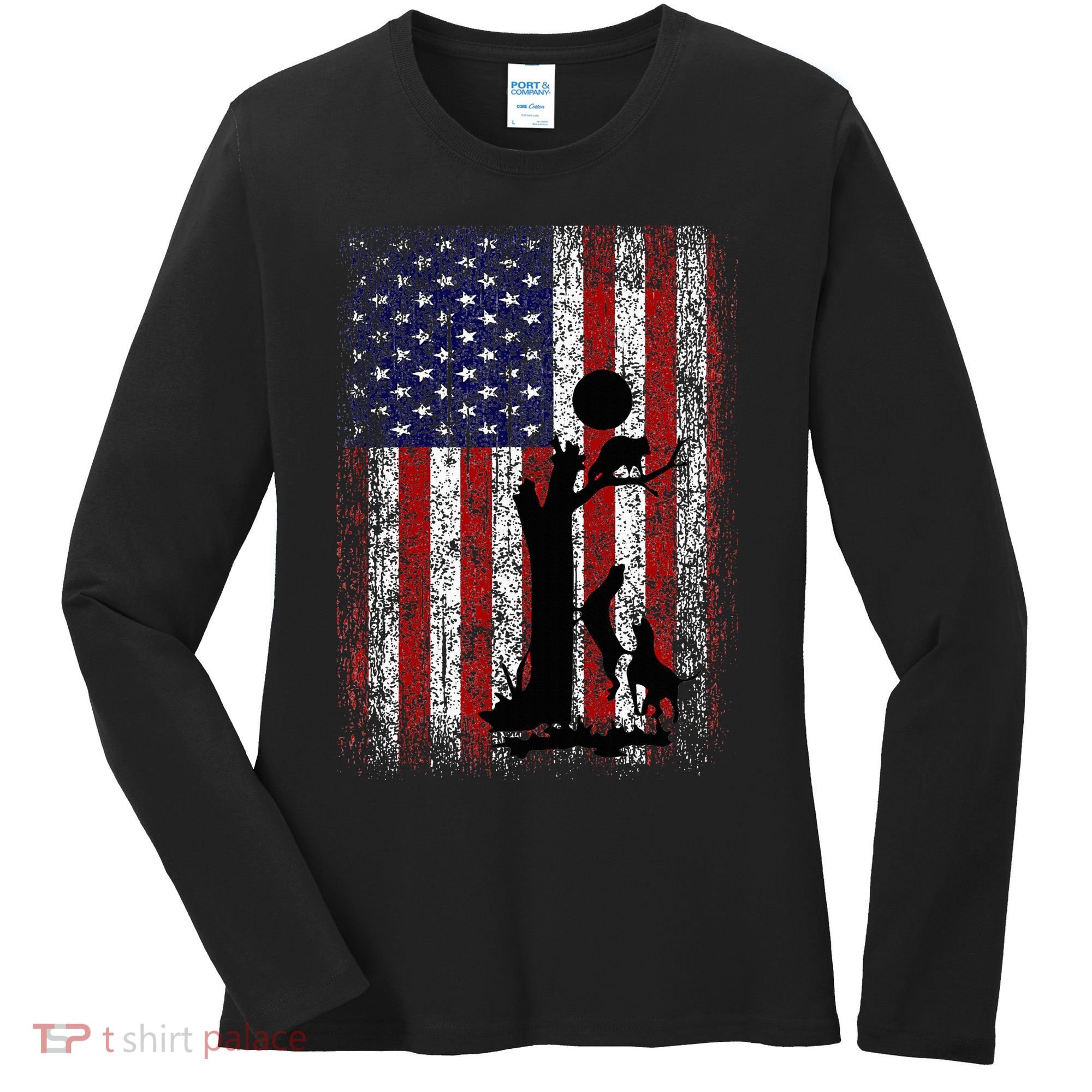 Patriotic Coon Hunting Dogs American Flag Women's Long Sleeve Shirt