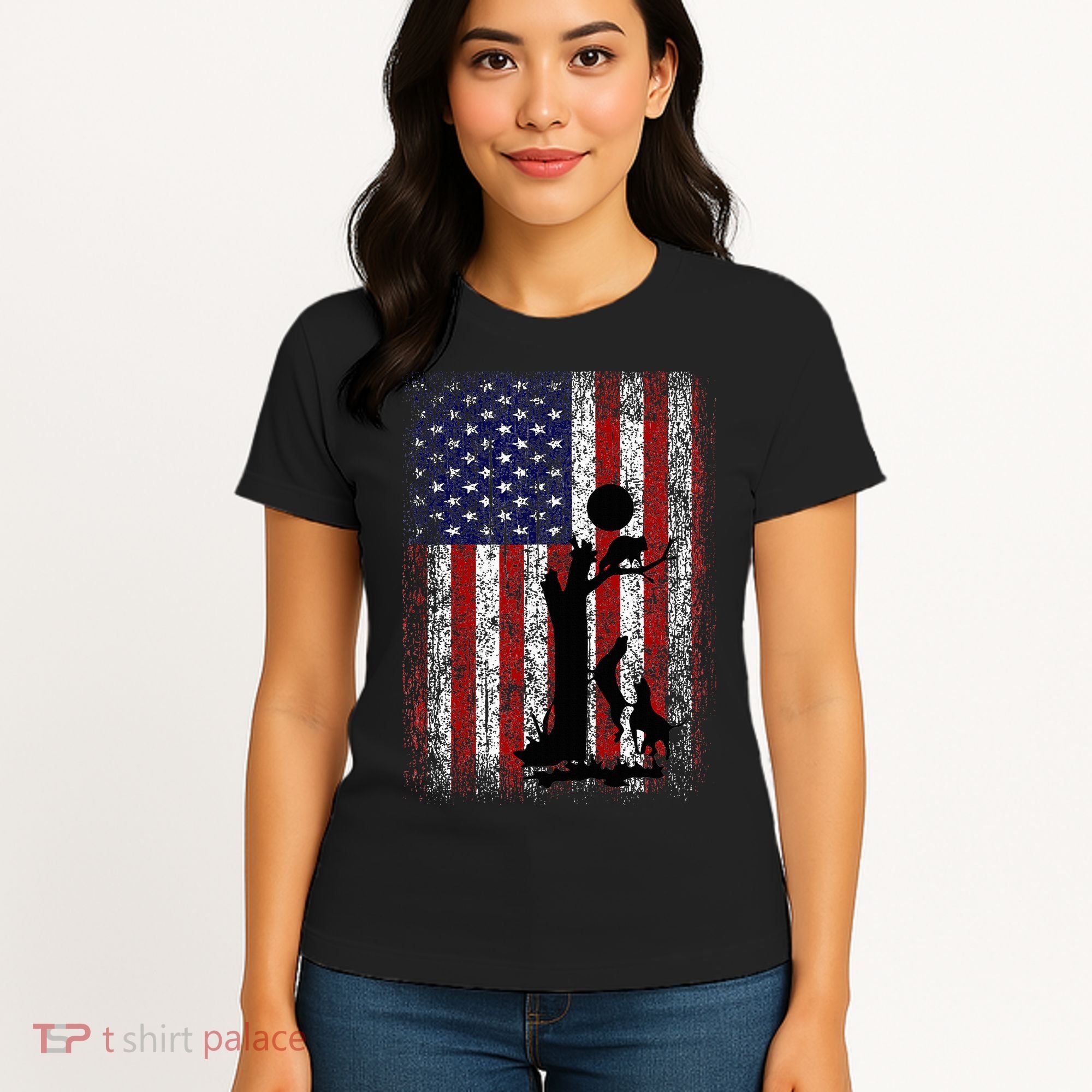 Patriotic Coon Hunting Dogs American Flag Women's T-Shirt