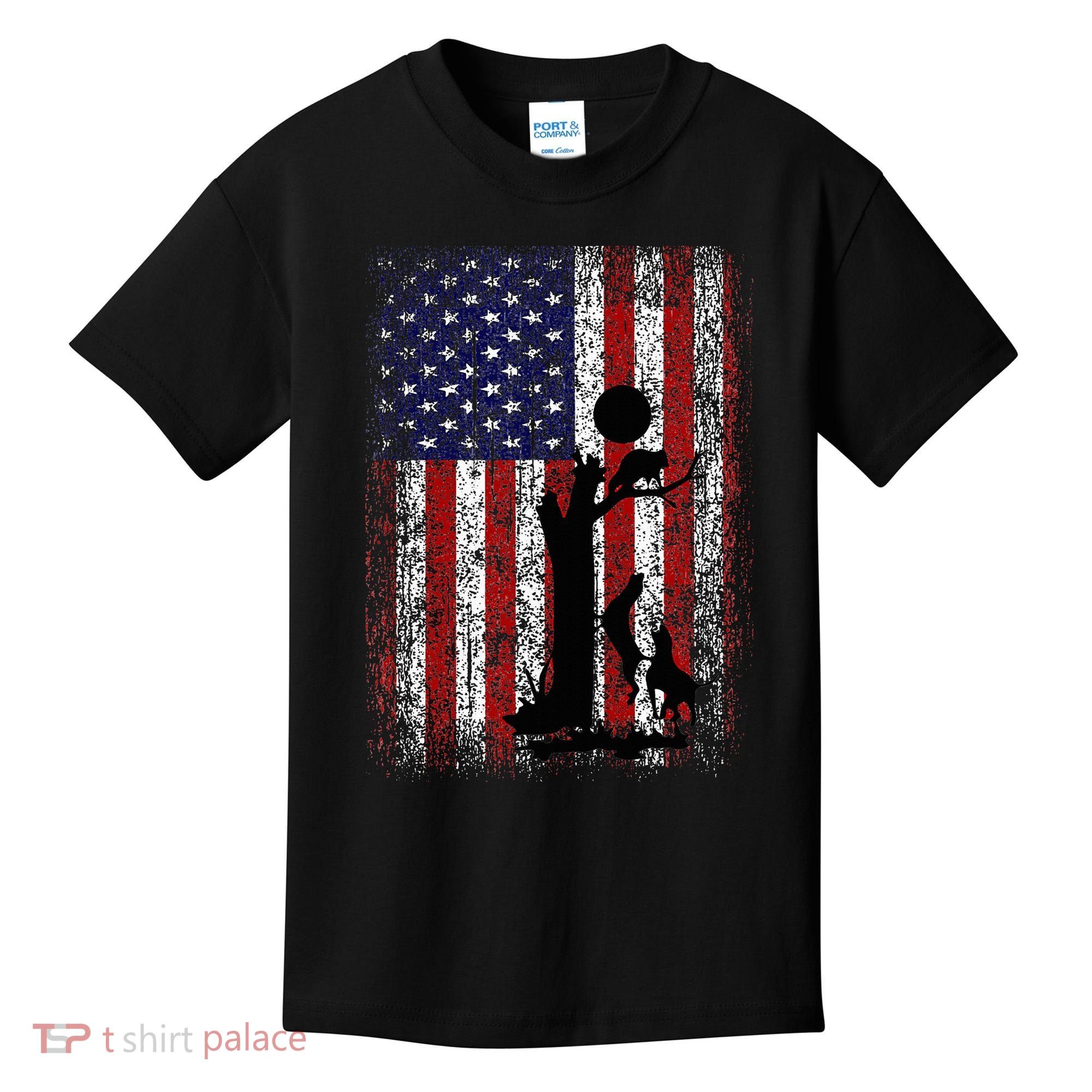 Patriotic Coon Hunting Dogs American Flag Kids T-Shirt