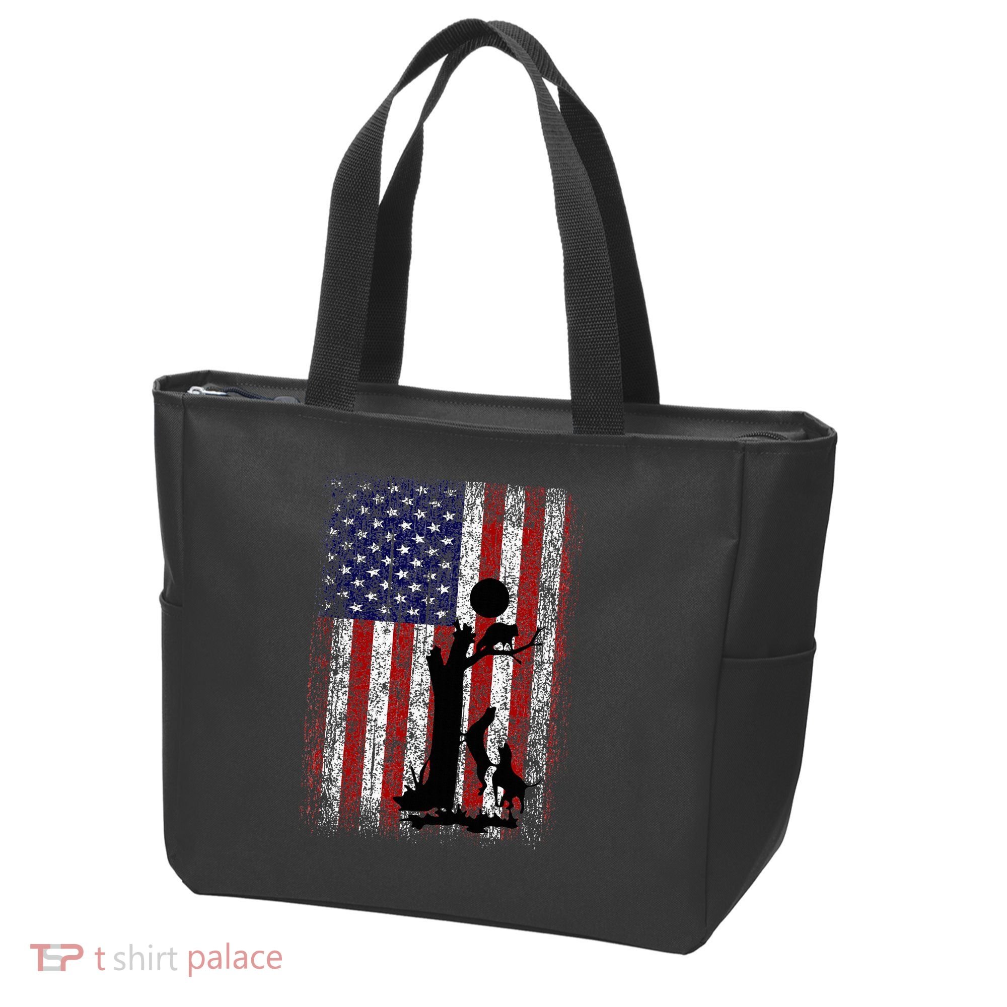 Patriotic Coon Hunting Dogs American Flag Tote Bag