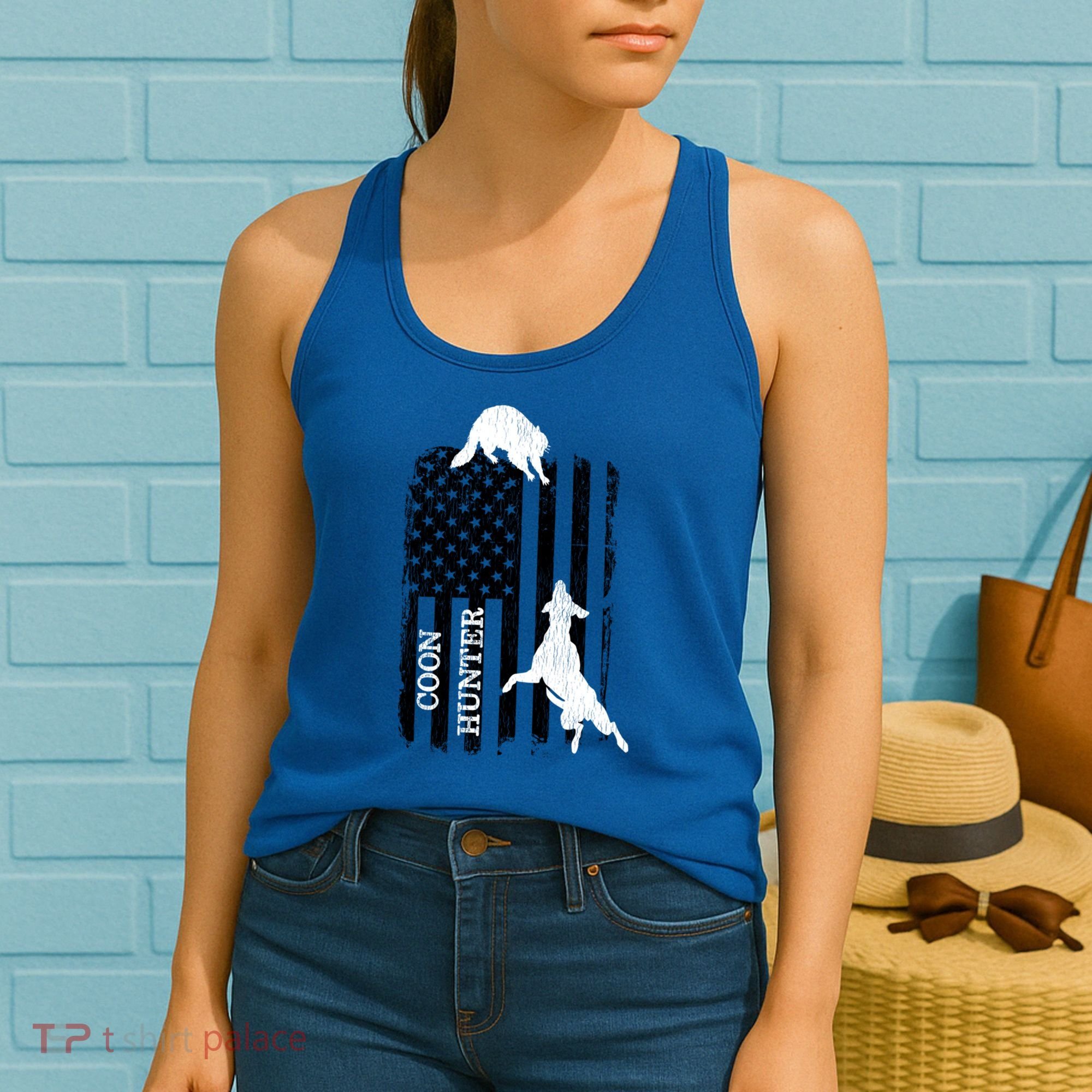 Patriotic Coon Hunting Dogs American Flag Gift Women's Tank Top