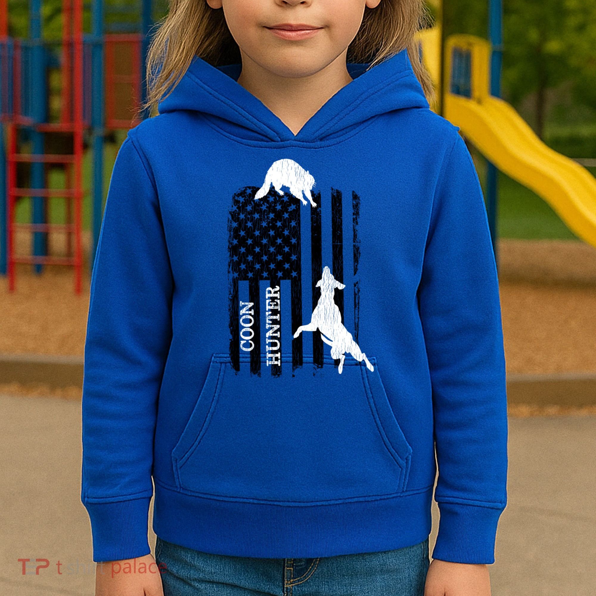 Patriotic Coon Hunting Dogs American Flag Gift Kids Hoodie