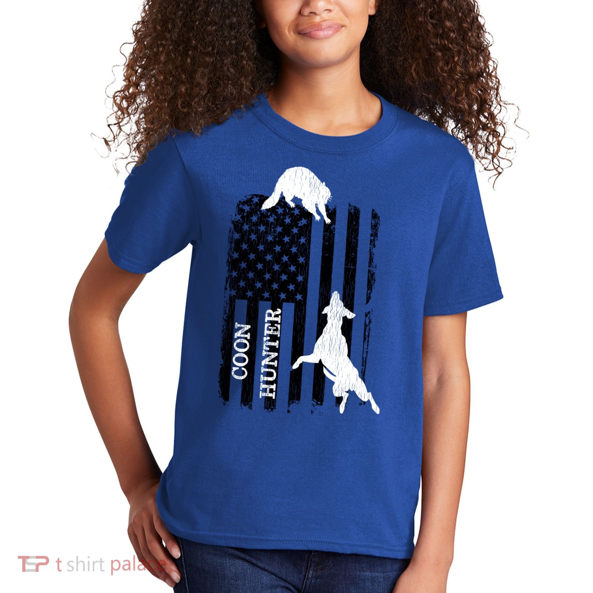 Patriotic Coon Hunting Dogs American Flag Gift Kids T-Shirt