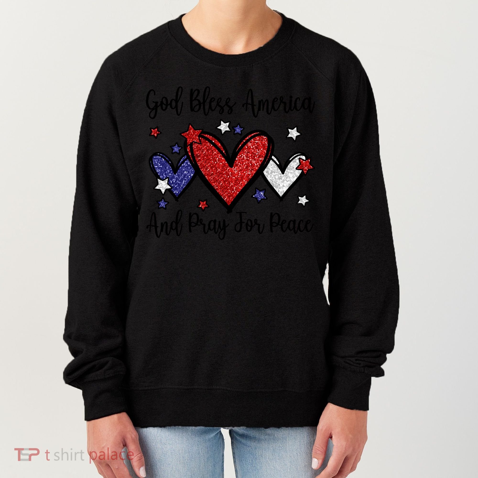 Patriotic Christian Hearts Pray For Peace God Bless America Gift Women's Sweatshirt