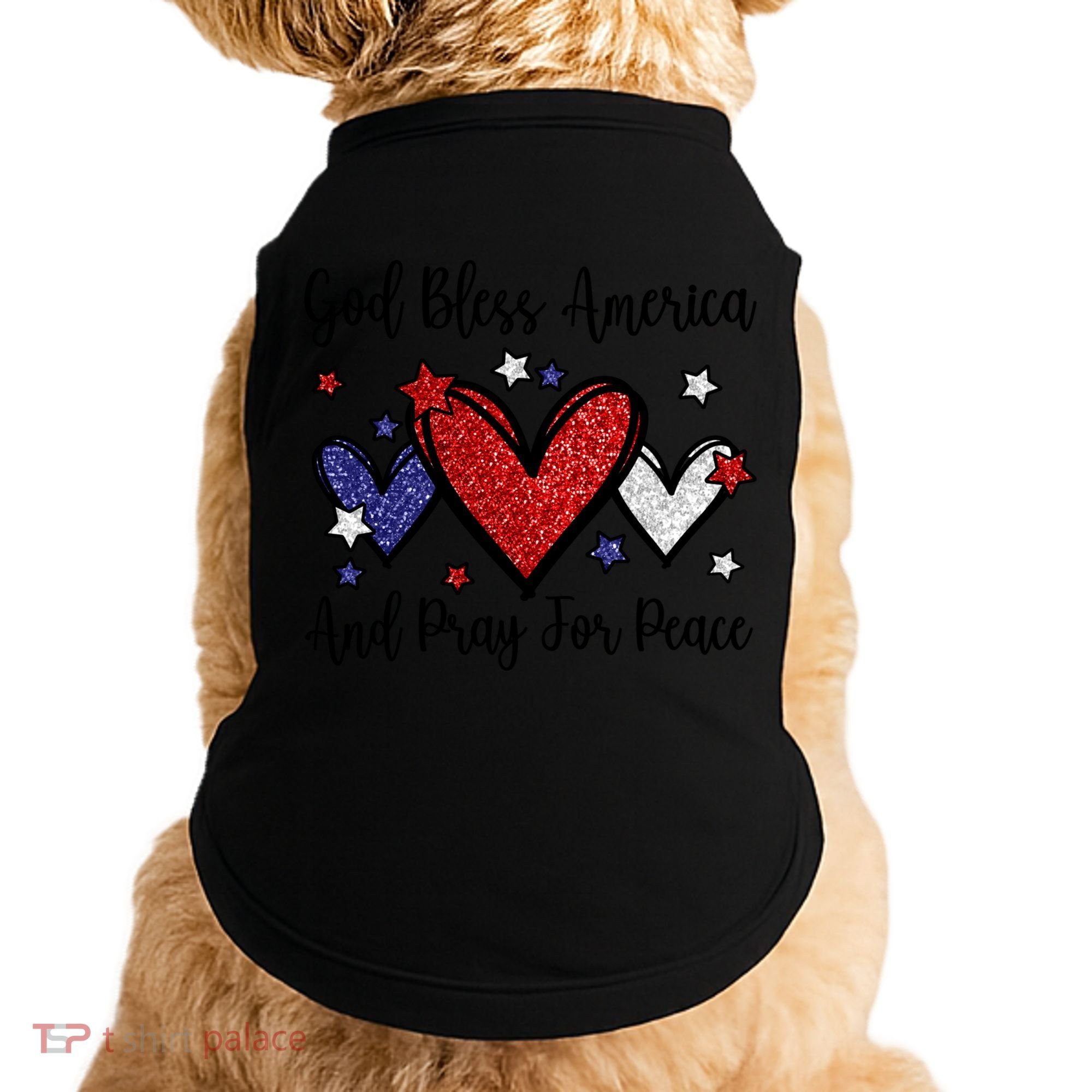 Patriotic Christian Hearts Pray For Peace God Bless America Gift Doggie Tank